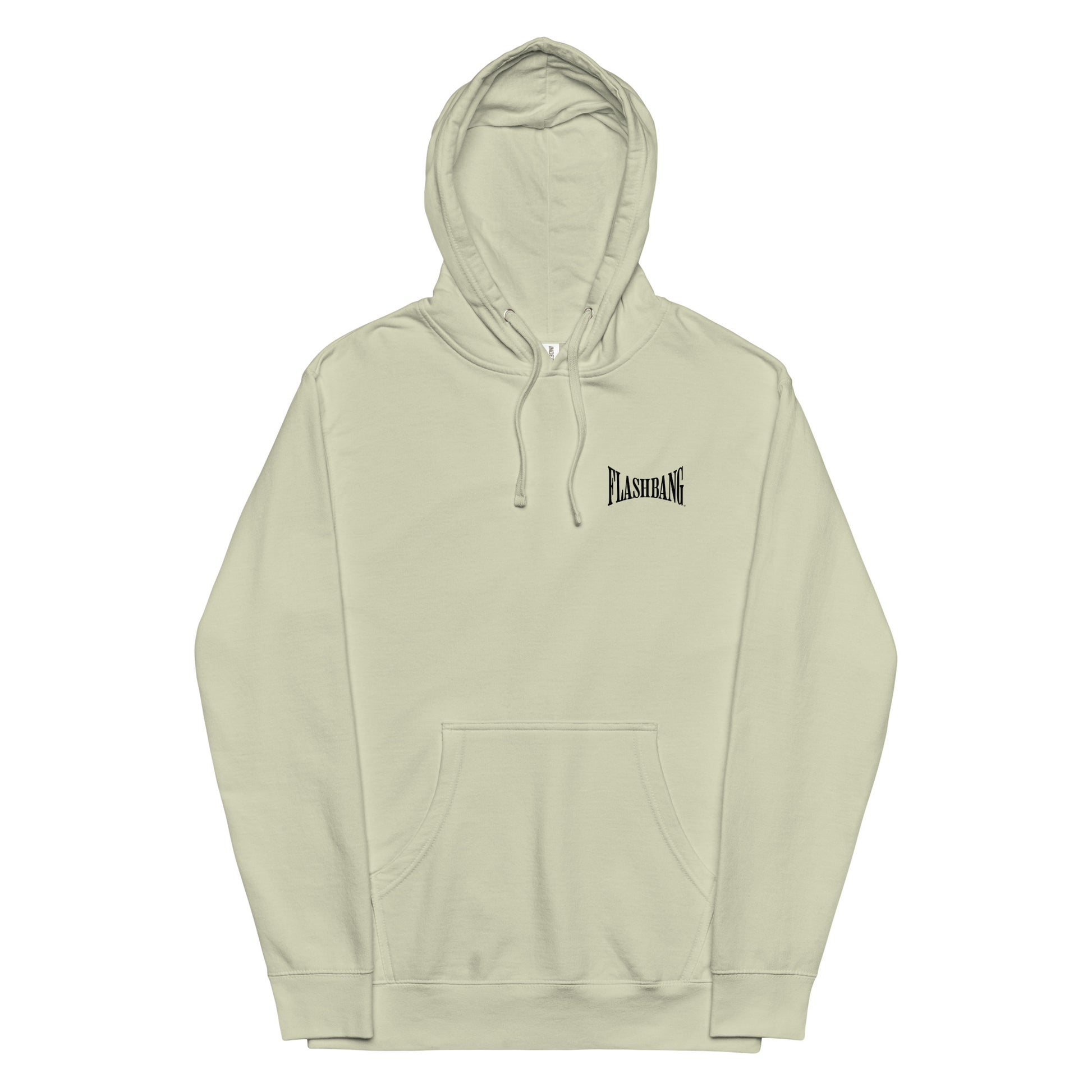 Light green hoodie with a brand logo on a white background