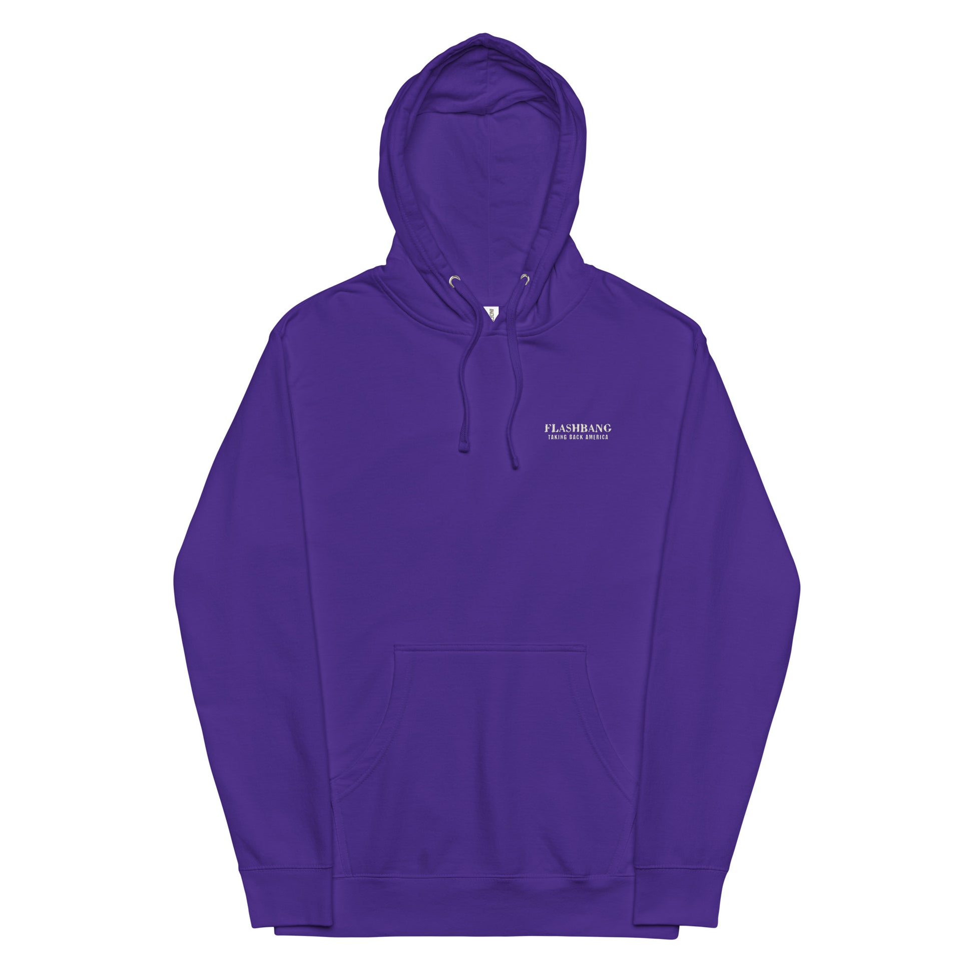 Purple hoodie with a brand logo on a white background