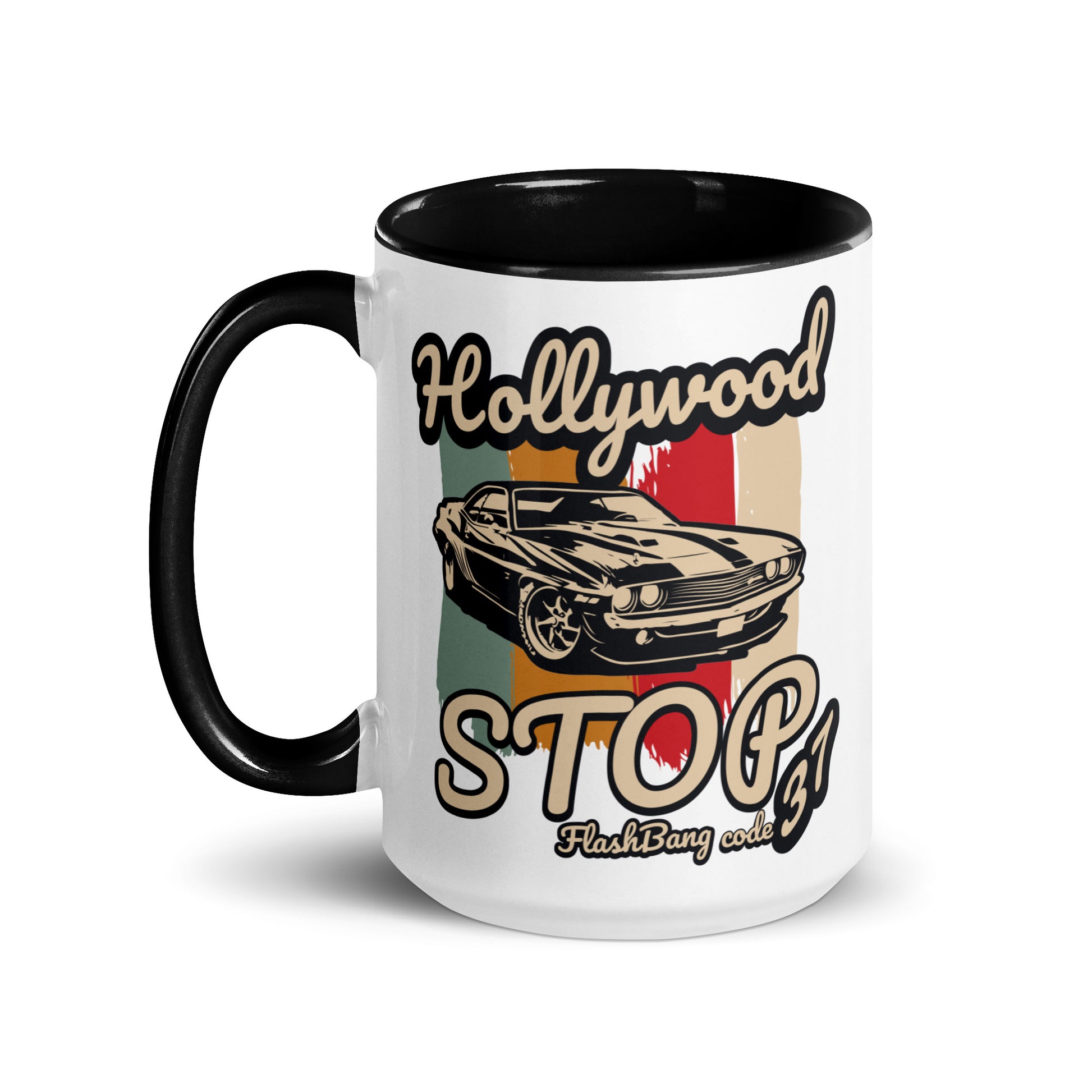 Mug with a car design and text on a white background