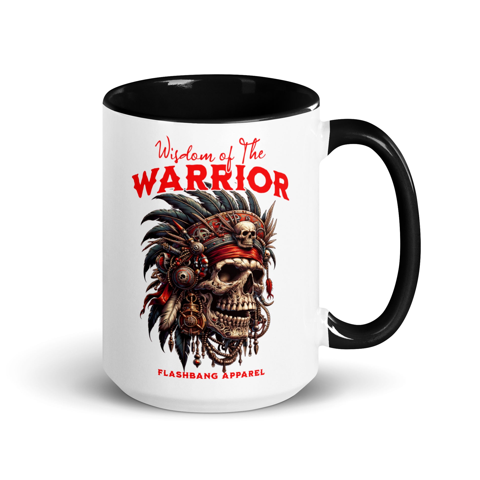 Mug with skull design and 'Warrior' text on a white background