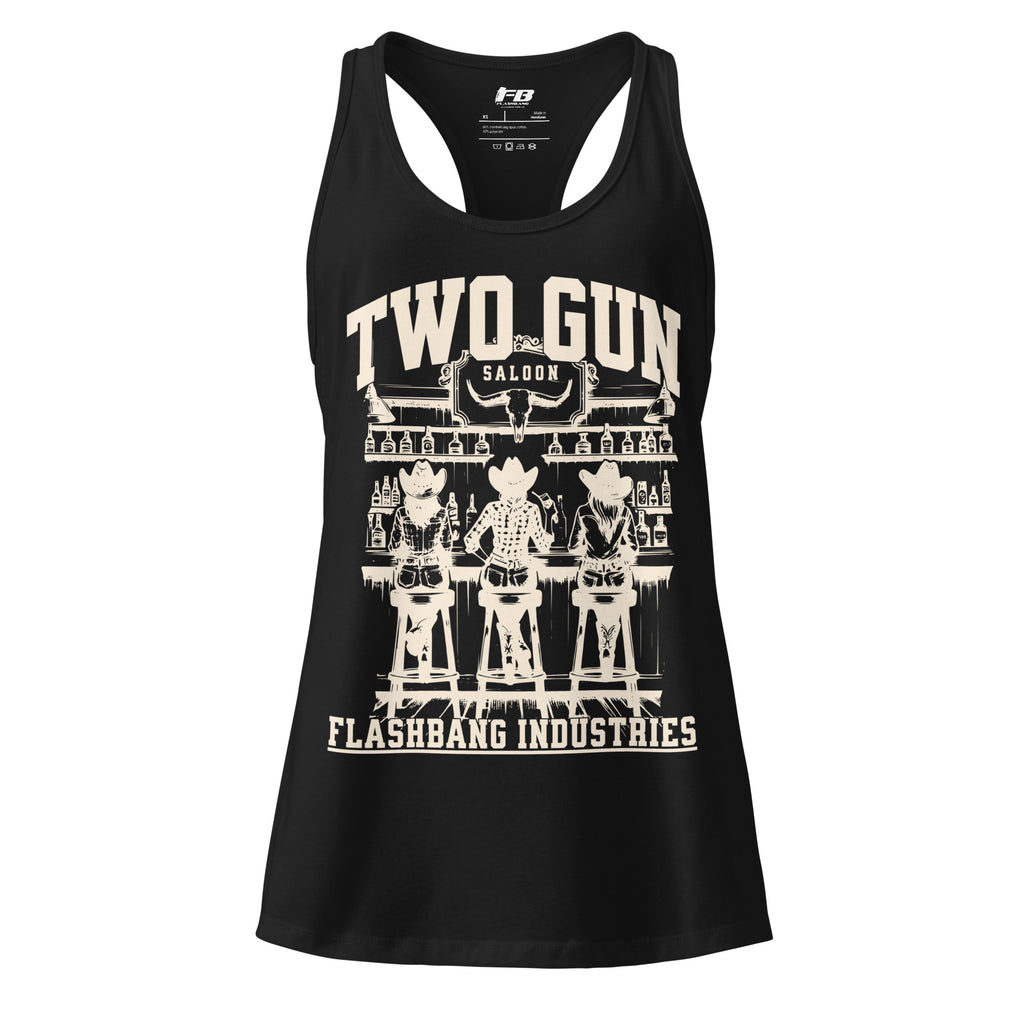 Black tank top with white graphic design and 'Flashbang Industries' branding on a white background