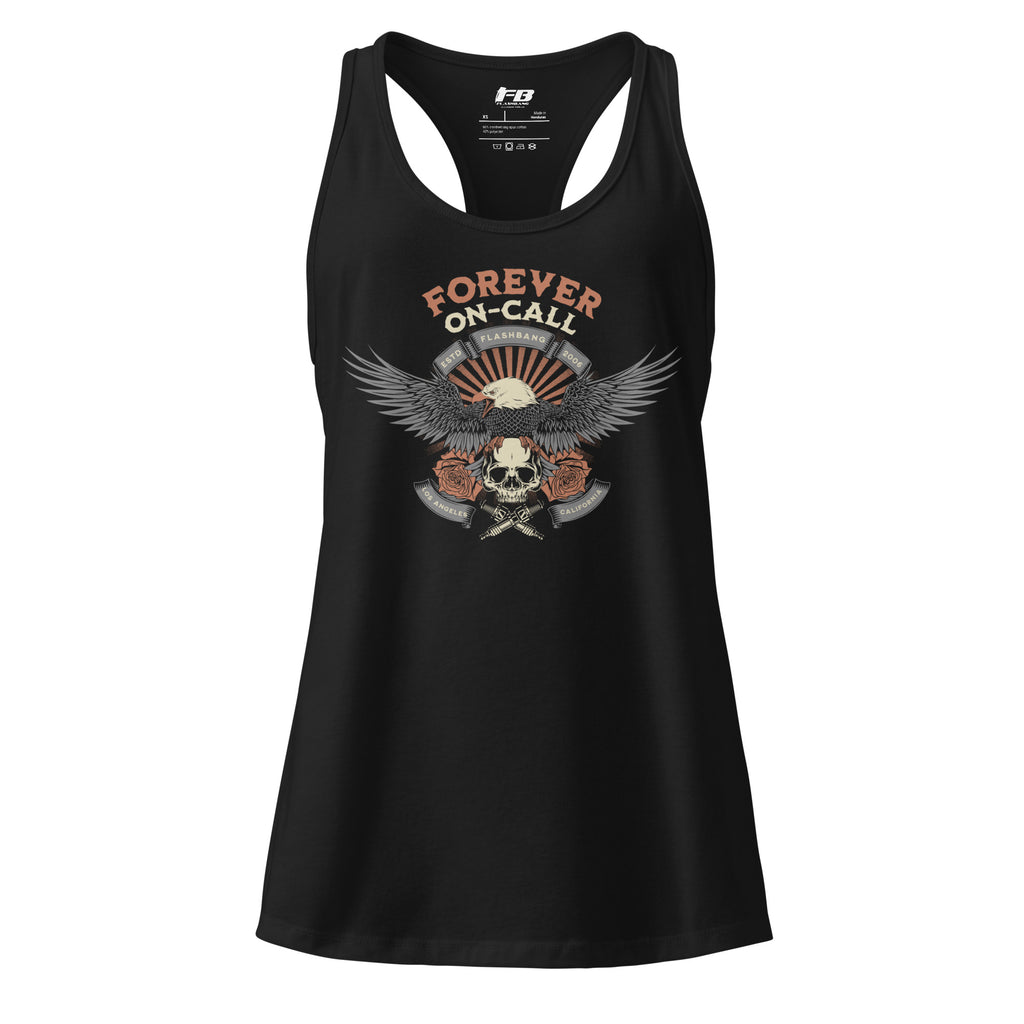 Black tank top with eagle and skull design and 'Forever On-Call' text on a white background