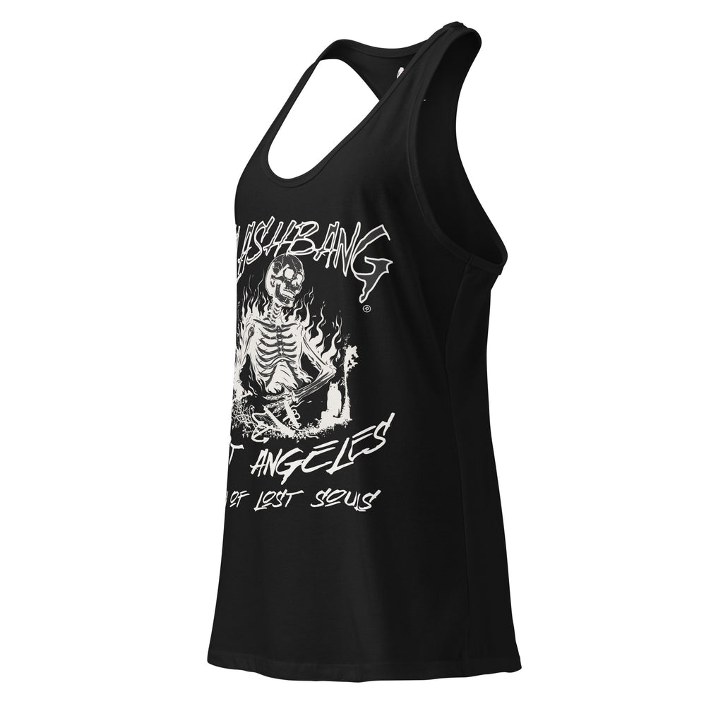Black tank top with white graphic design on a white background