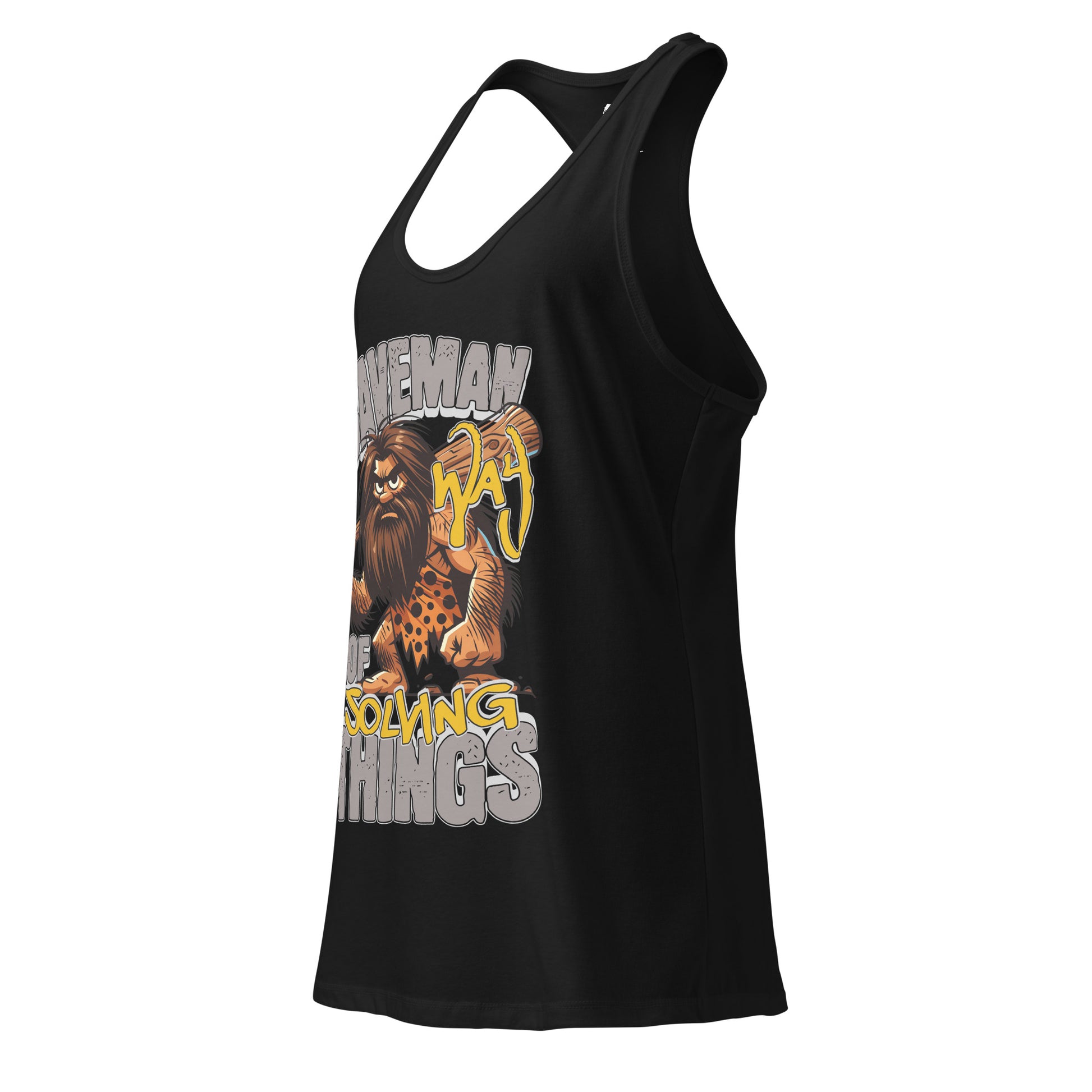 Black tank top with a graphic design of a creature and text on a white background