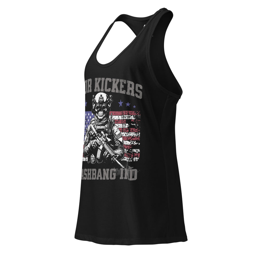 Black tank top with graphic design and text on a white background