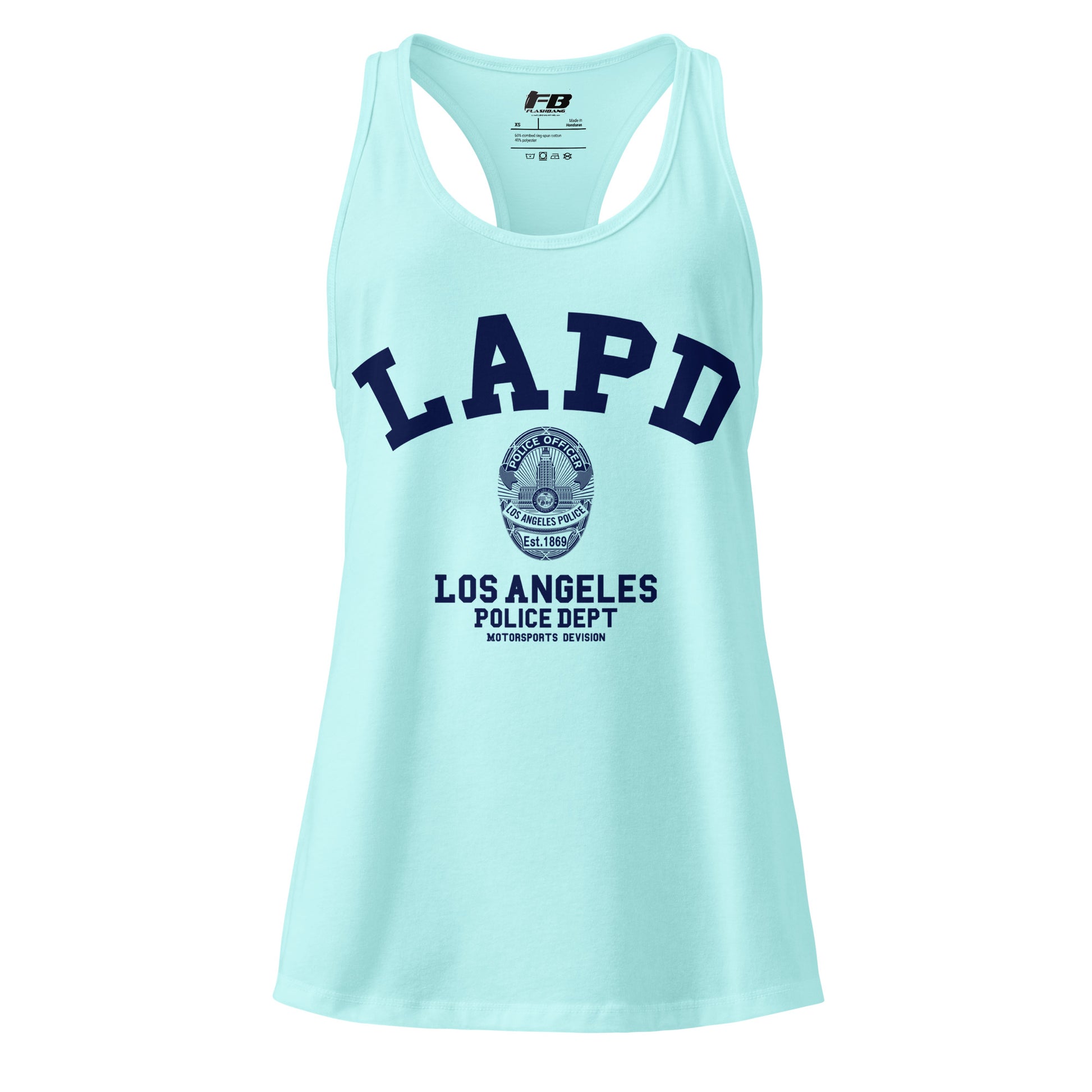 Light blue tank top with LAPD Los Angeles Police Dept text and logo on a white background