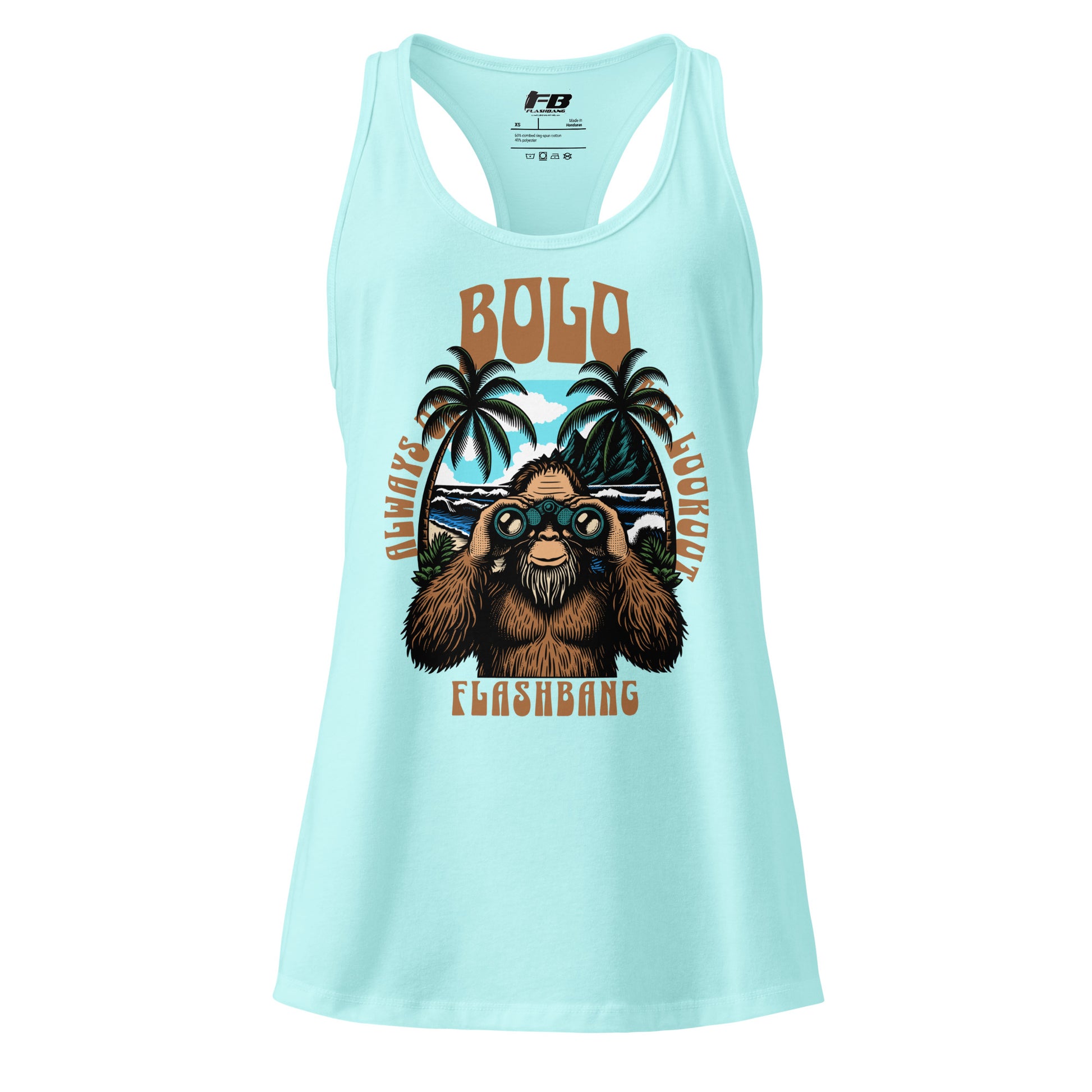 Light blue tank top with a sloth graphic and text on a white background