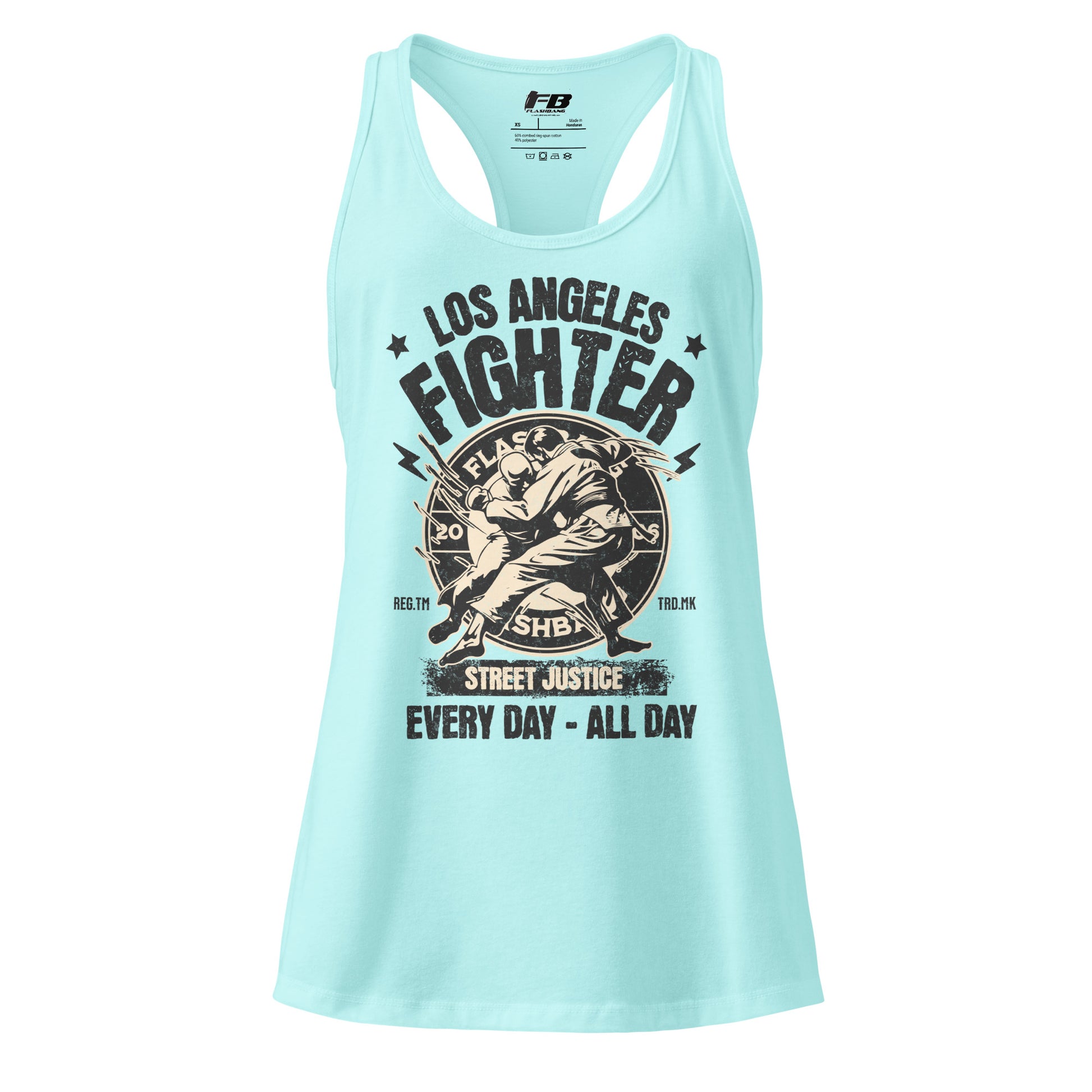 Light blue tank top with 'Los Angeles Fighter' graphic design on a white background