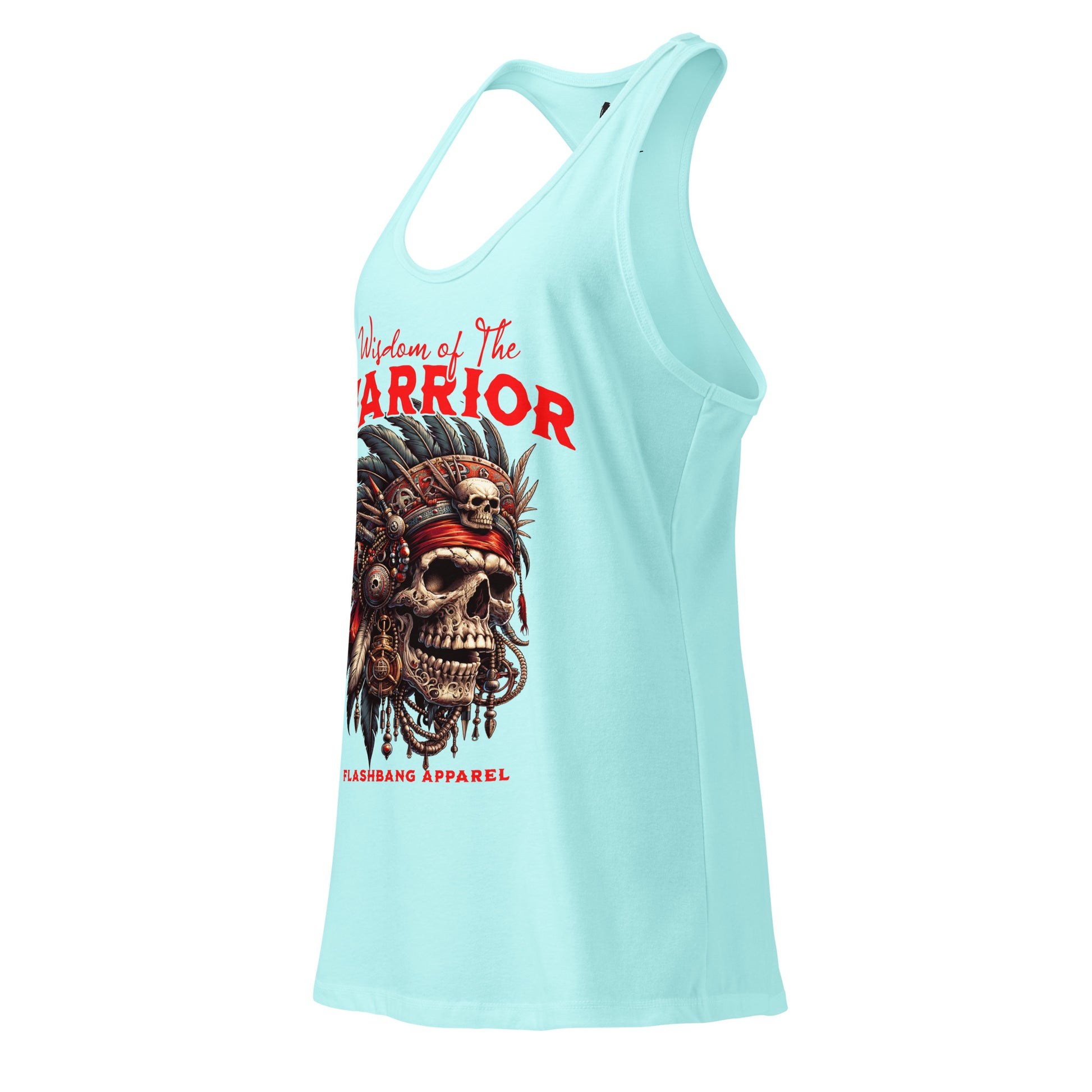 Light blue tank top with warrior skull design and 'Warrior' text on a white background