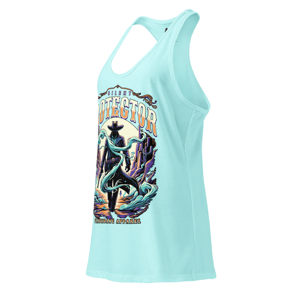 Light blue tank top with a colorful graphic design on a white background