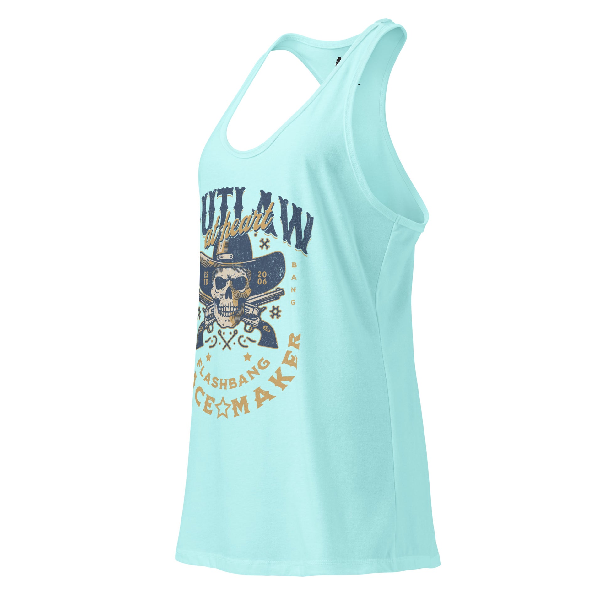 Light blue tank top with graphic design on a white background