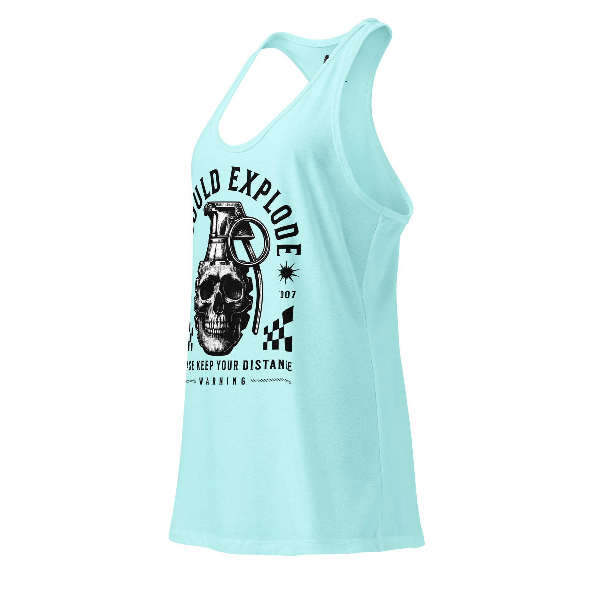 Light blue tank top with a graphic design on a white background