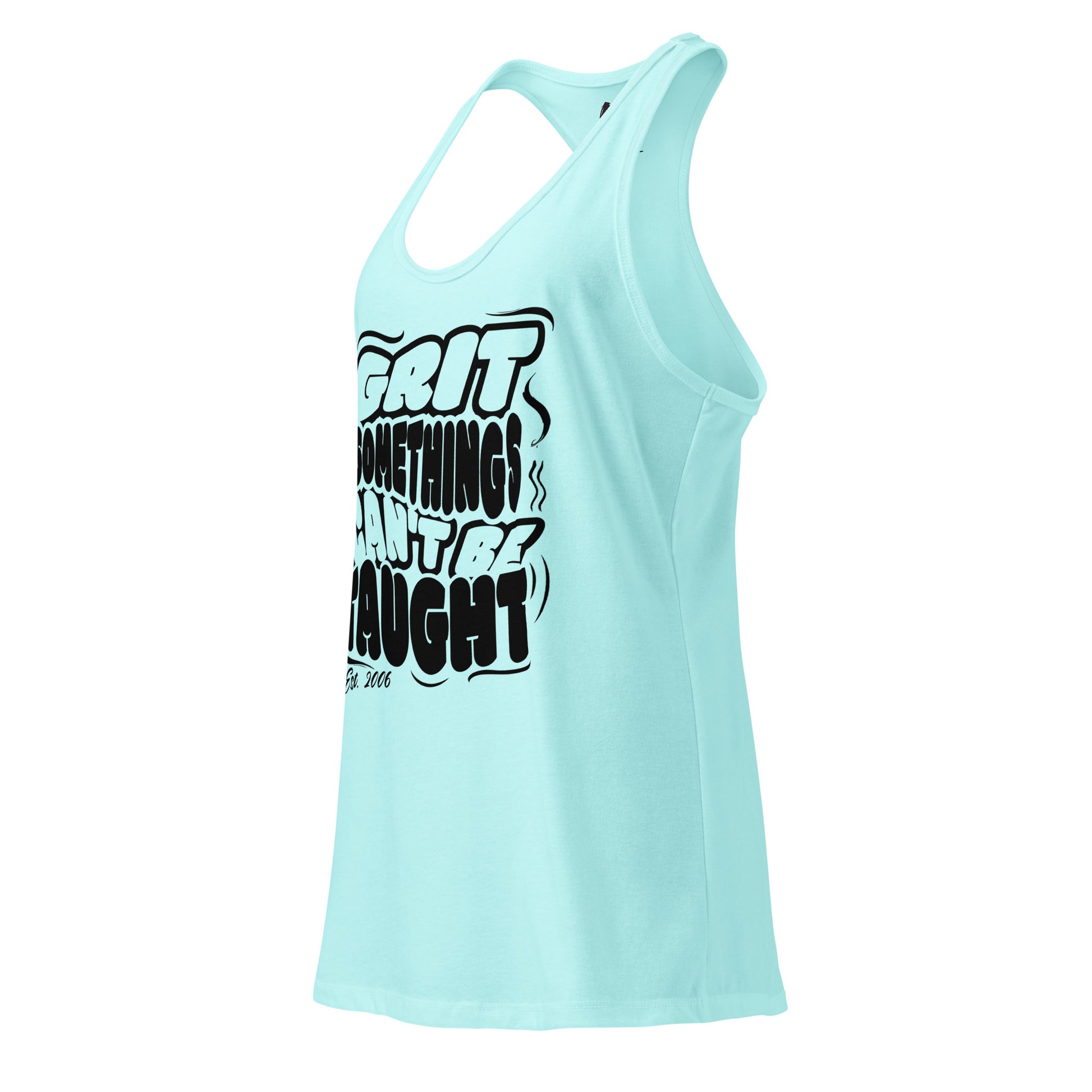 Light blue tank top with black text on a white background