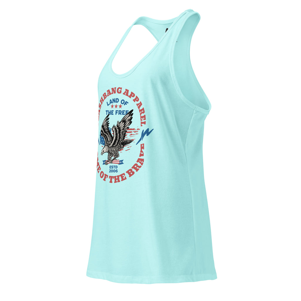 Light blue tank top with eagle graphic and text on a white background