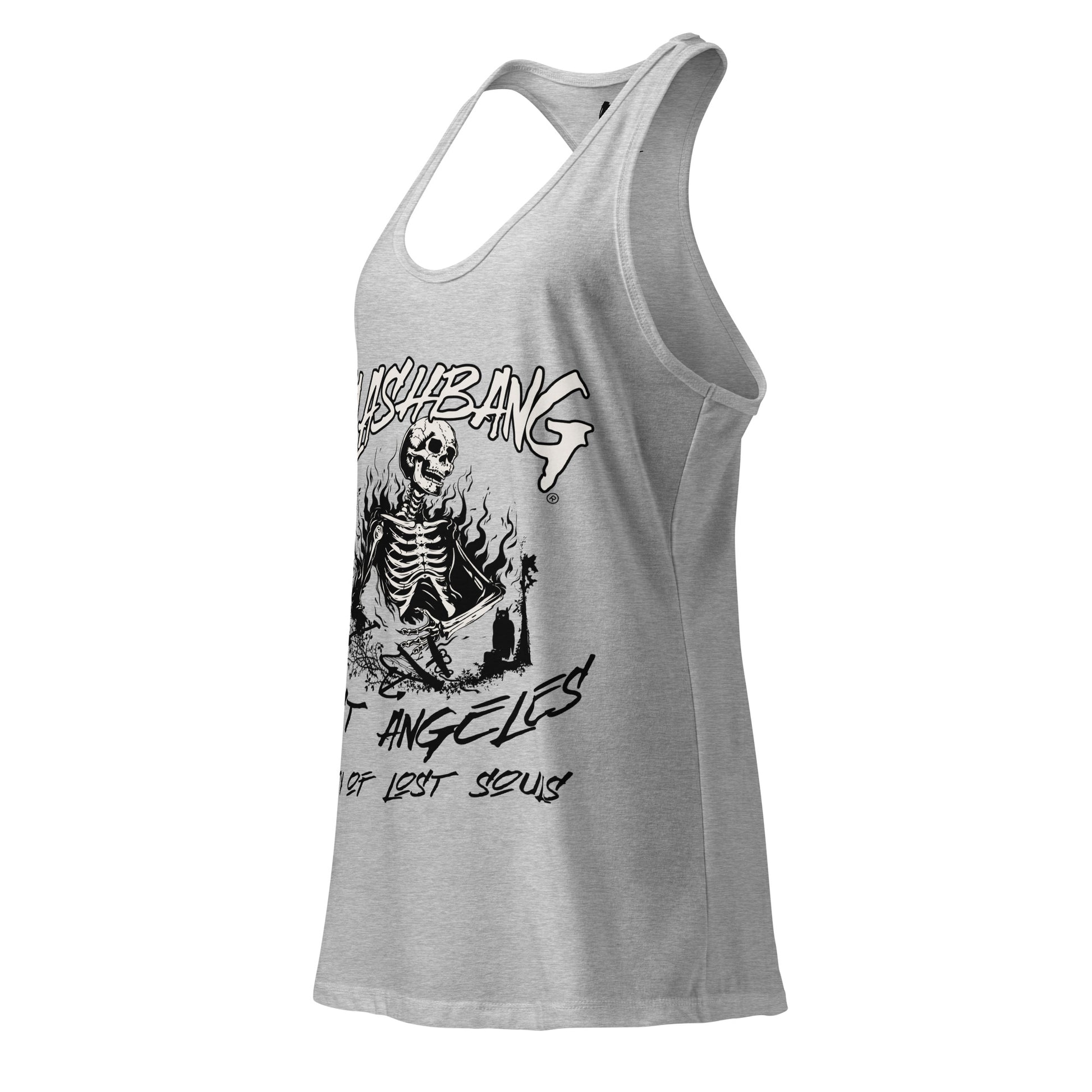 Gray tank top with a graphic design on a white background