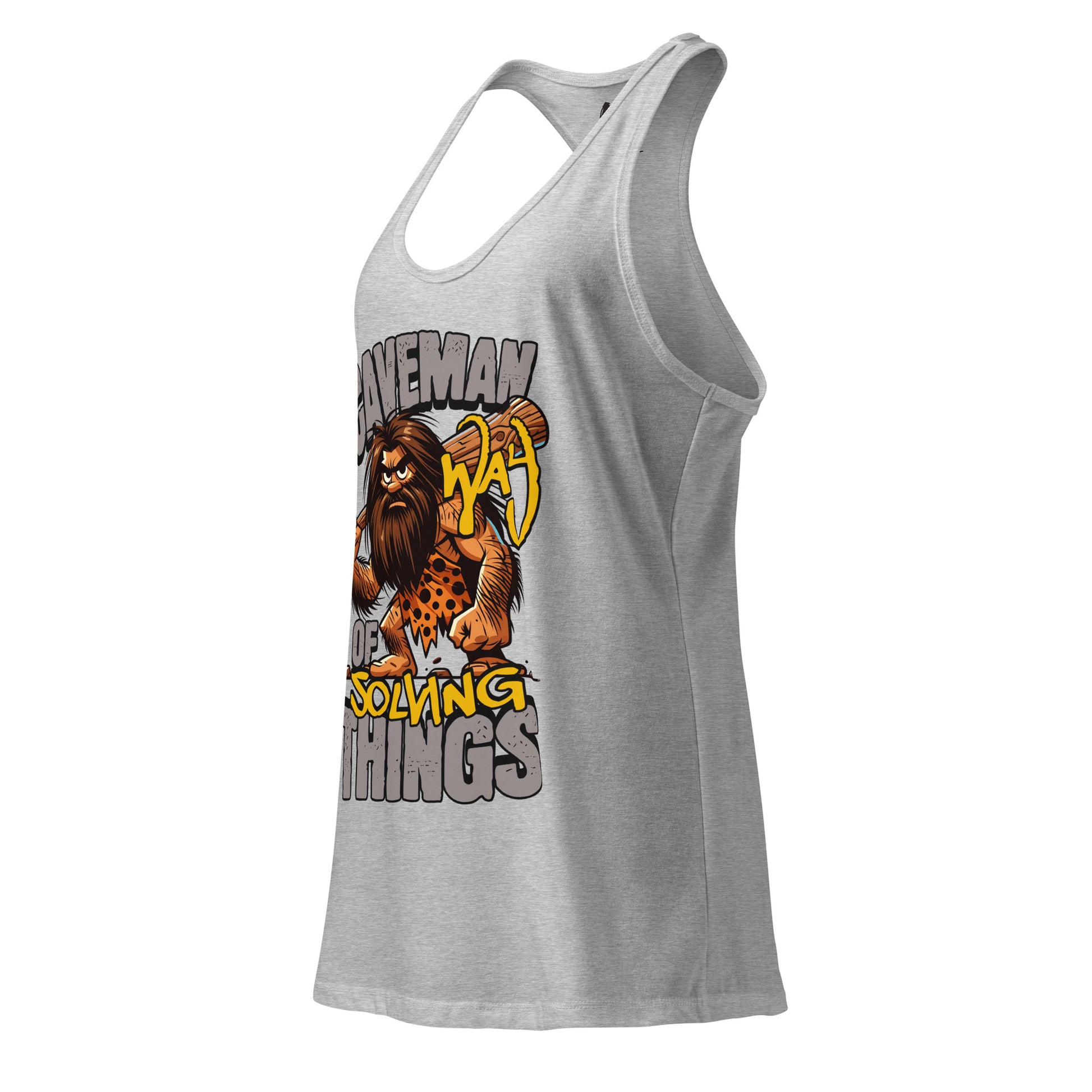 Gray tank top with a graphic design of a beaver and text on a white background