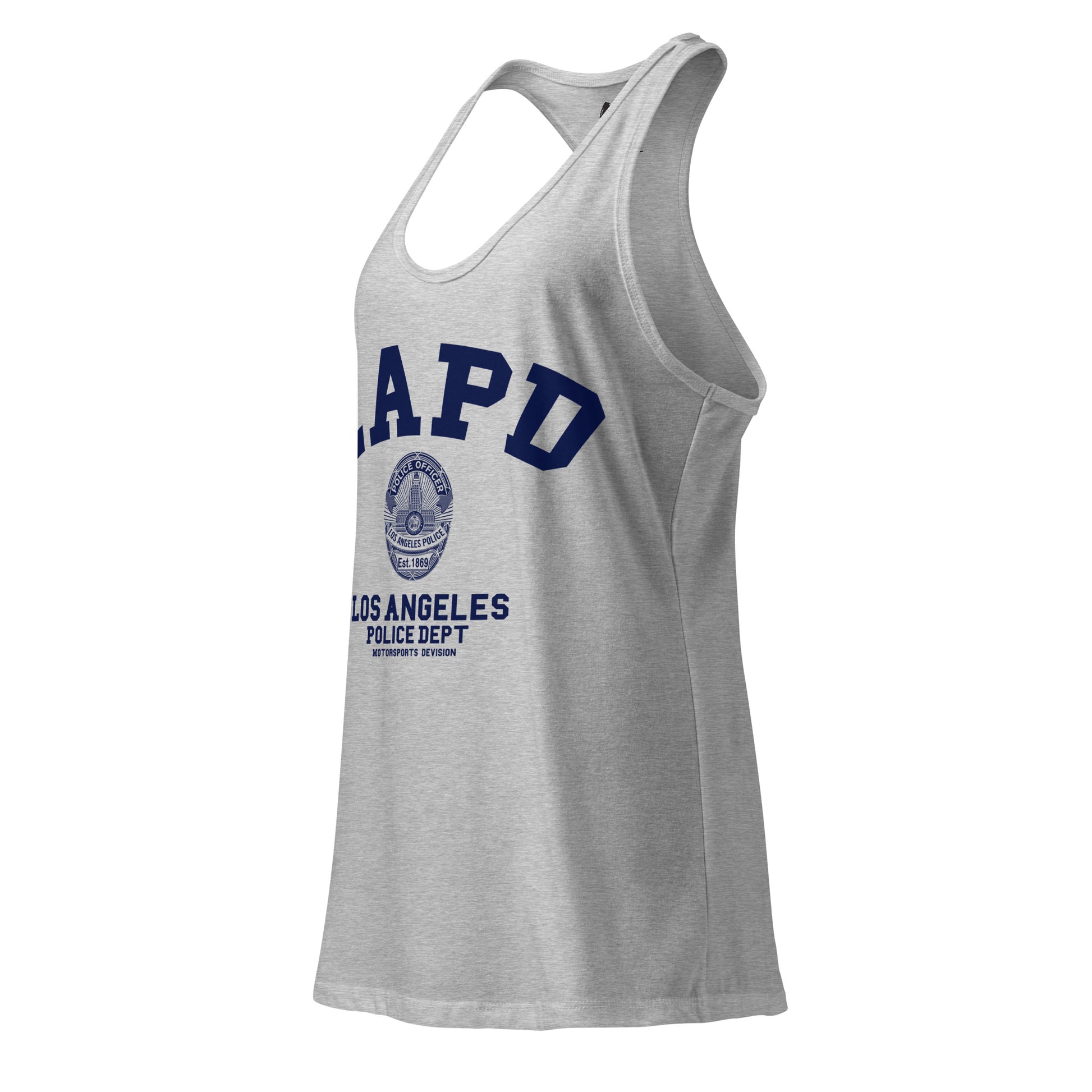 Gray tank top with LAPD Los Angeles Police Dept logo on a white background