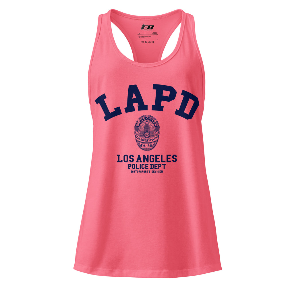 Pink tank top with LAPD Los Angeles Police Dept logo on a white background