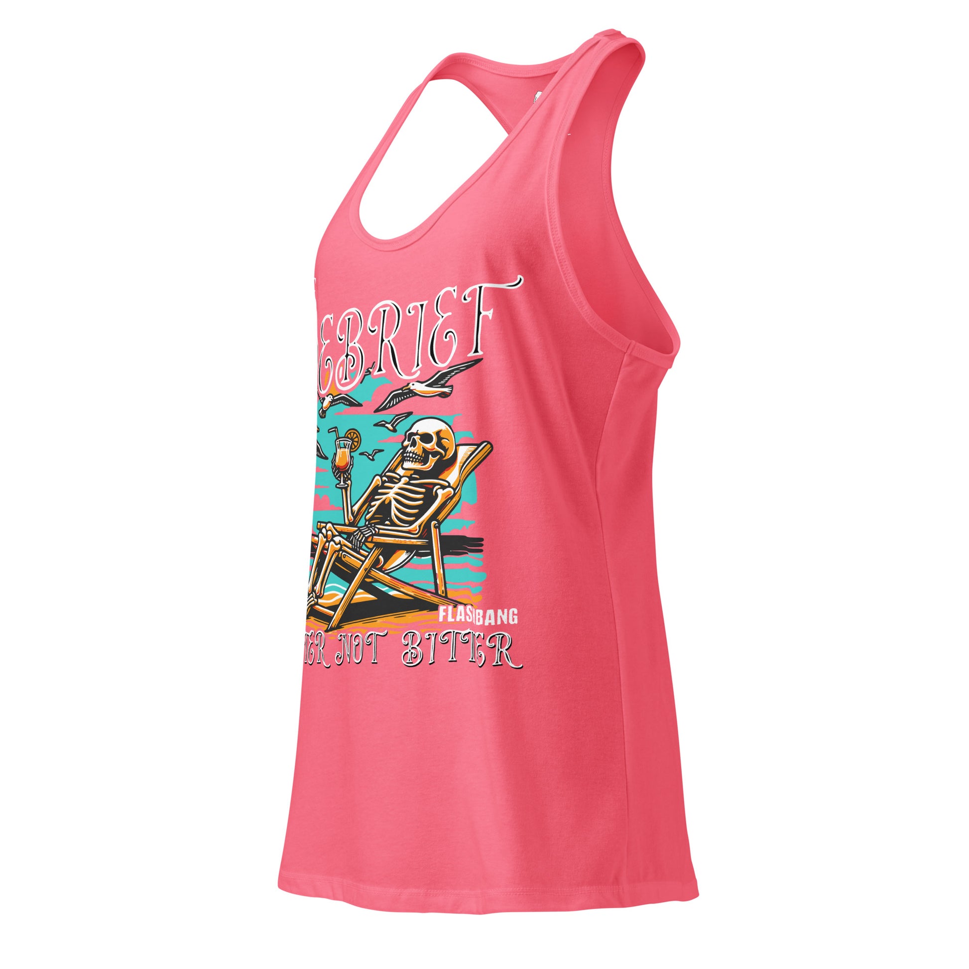 Pink tank top with a skeleton design on a white background