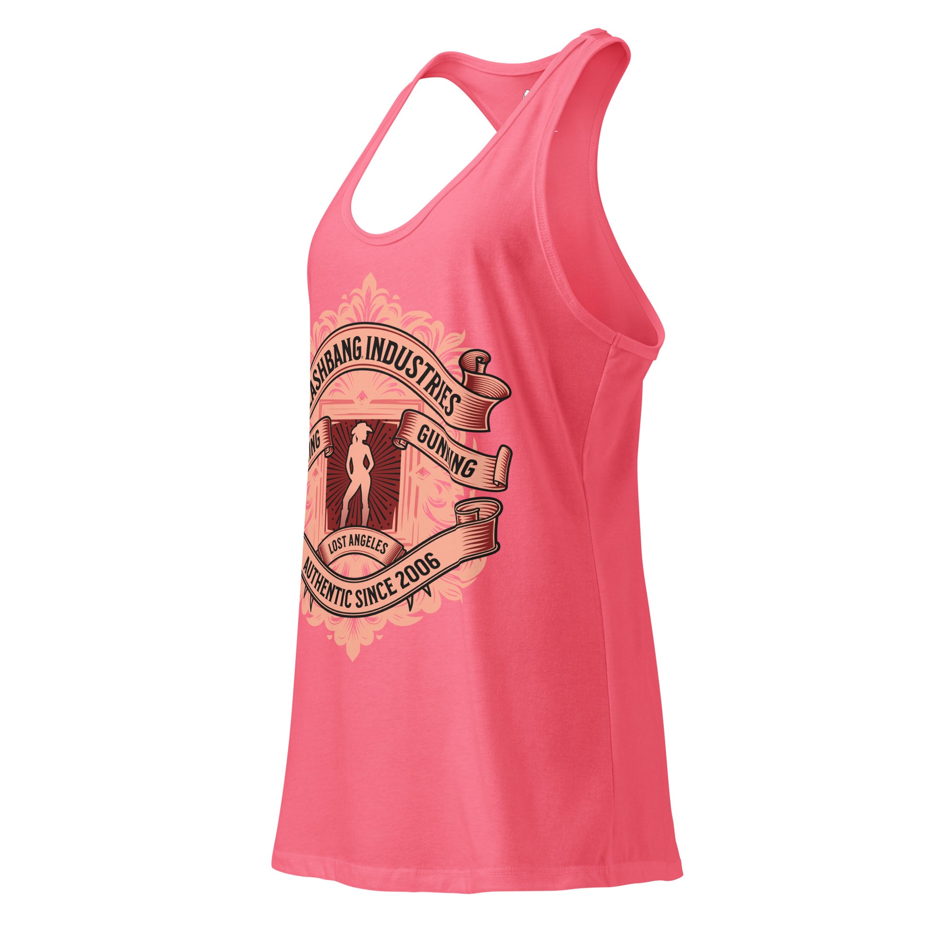 Pink tank top with graphic design on a white background