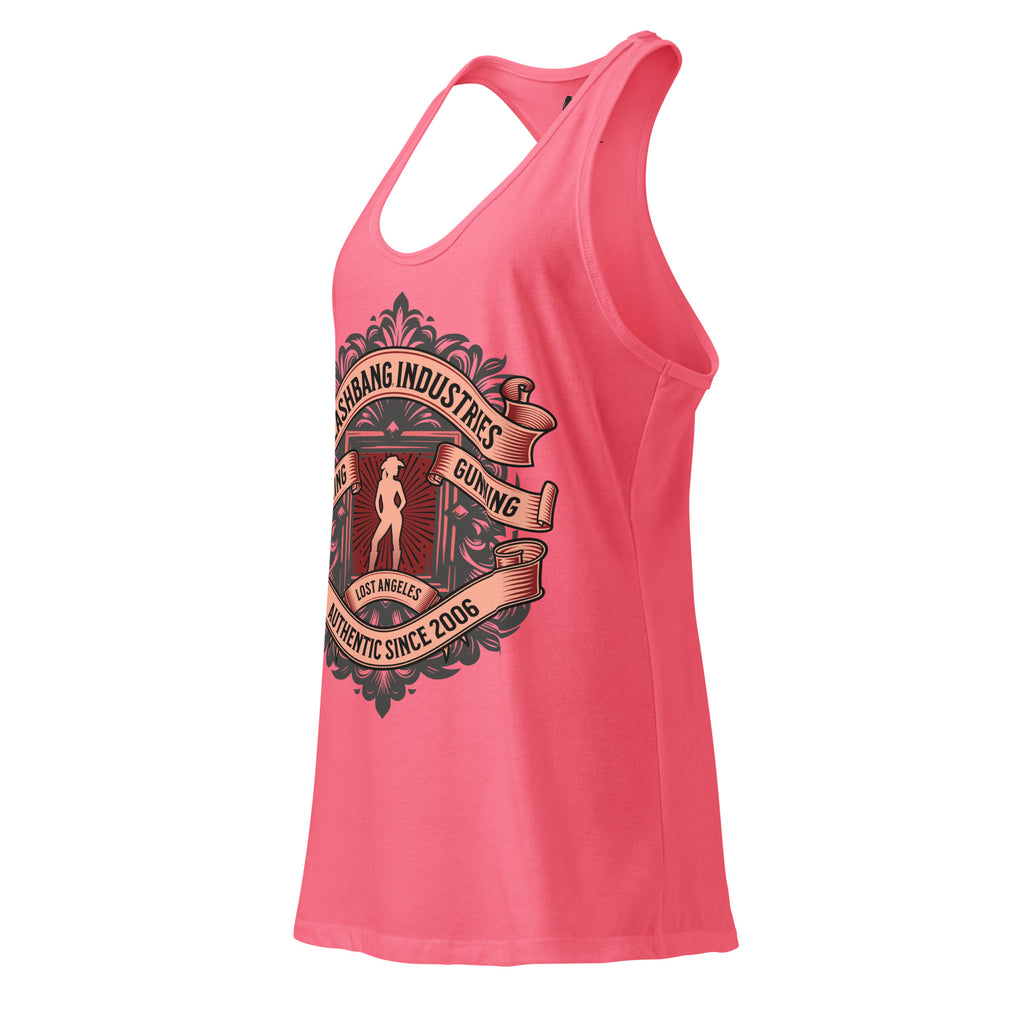 Pink tank top with graphic design on a white background
