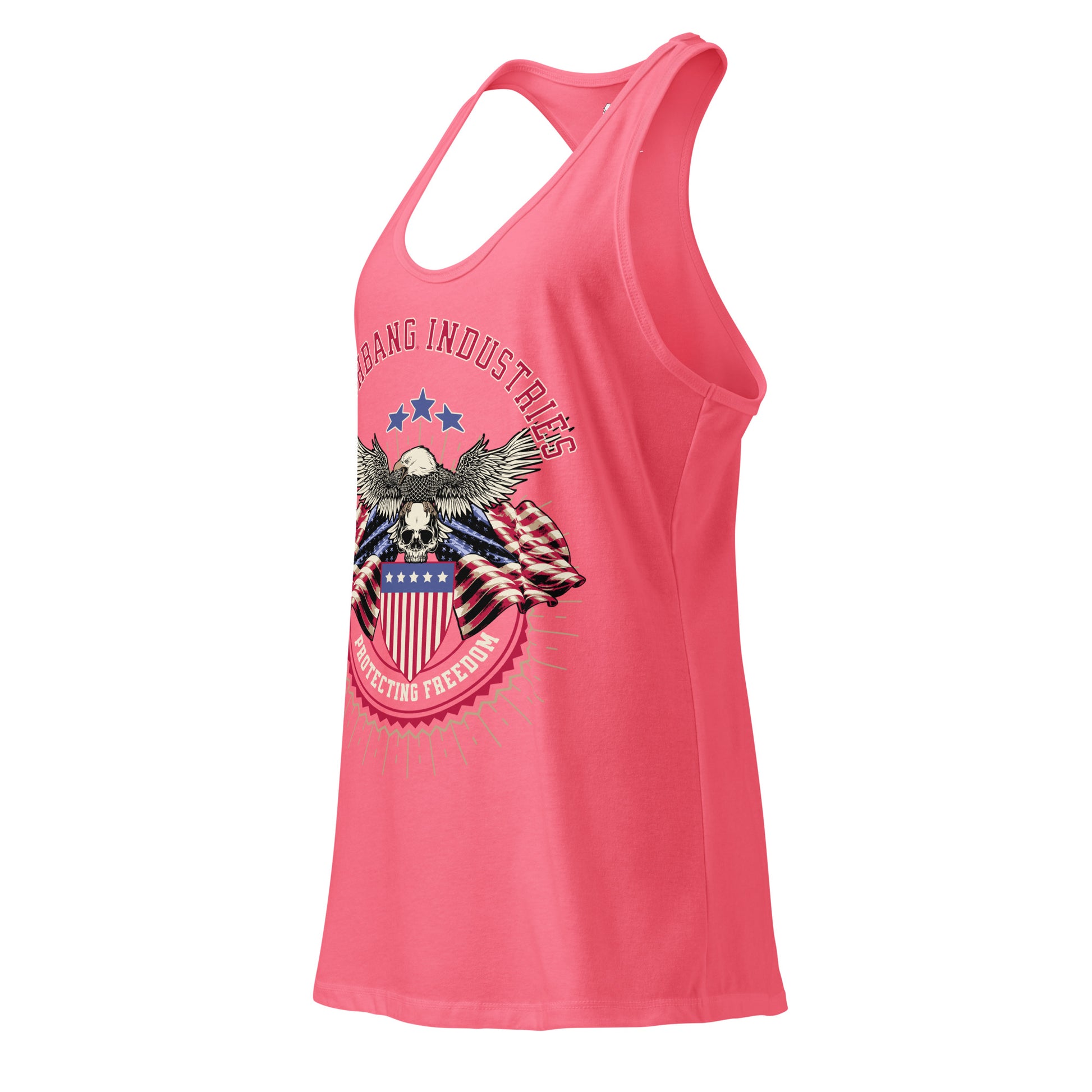 Pink tank top with graphic design on a white background