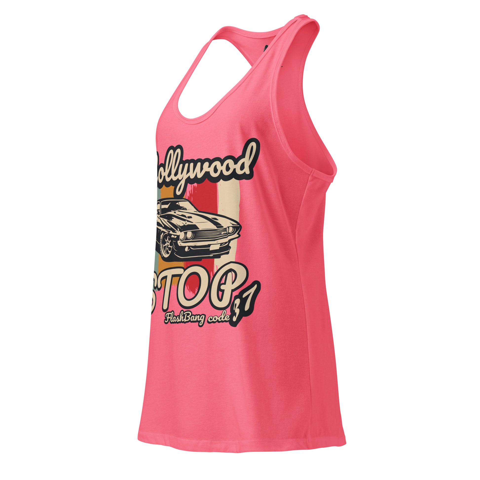 Pink tank top with graphic design on a white background