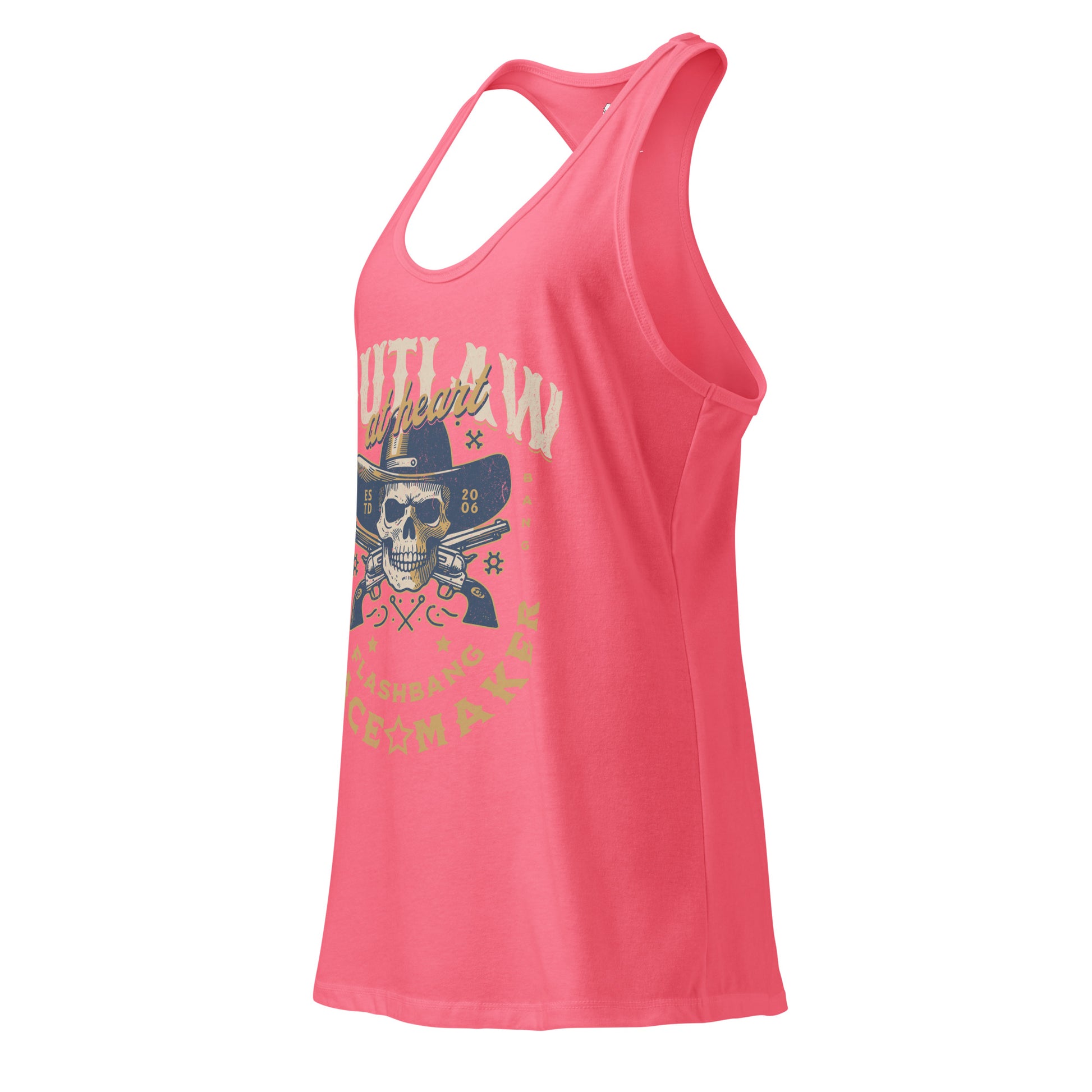 Pink tank top with skull and crossbones design on a white background