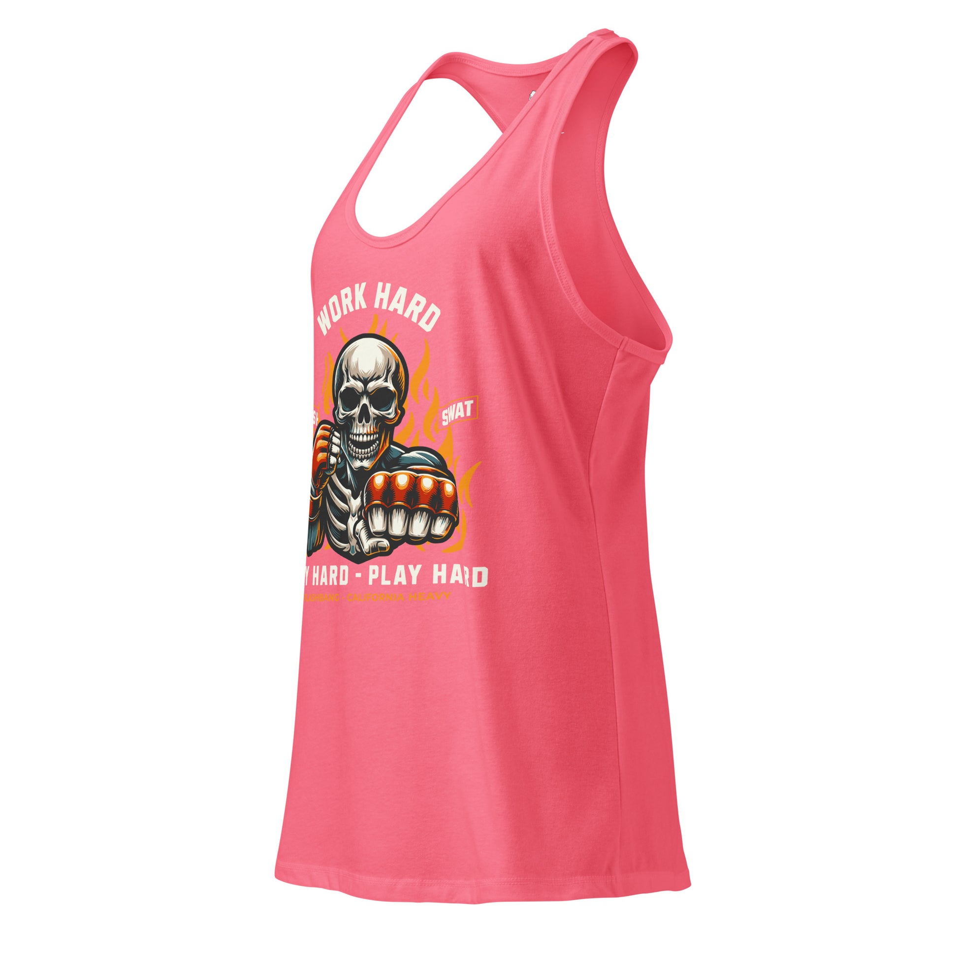 Pink tank top with a graphic design on a white background