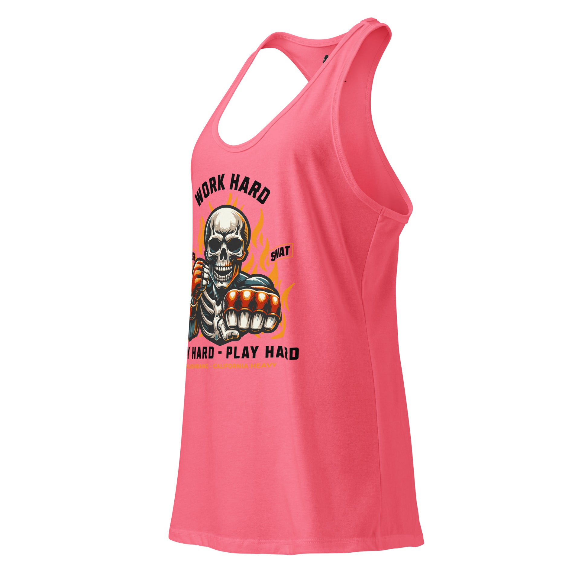 Pink tank top with a graphic design on a white background