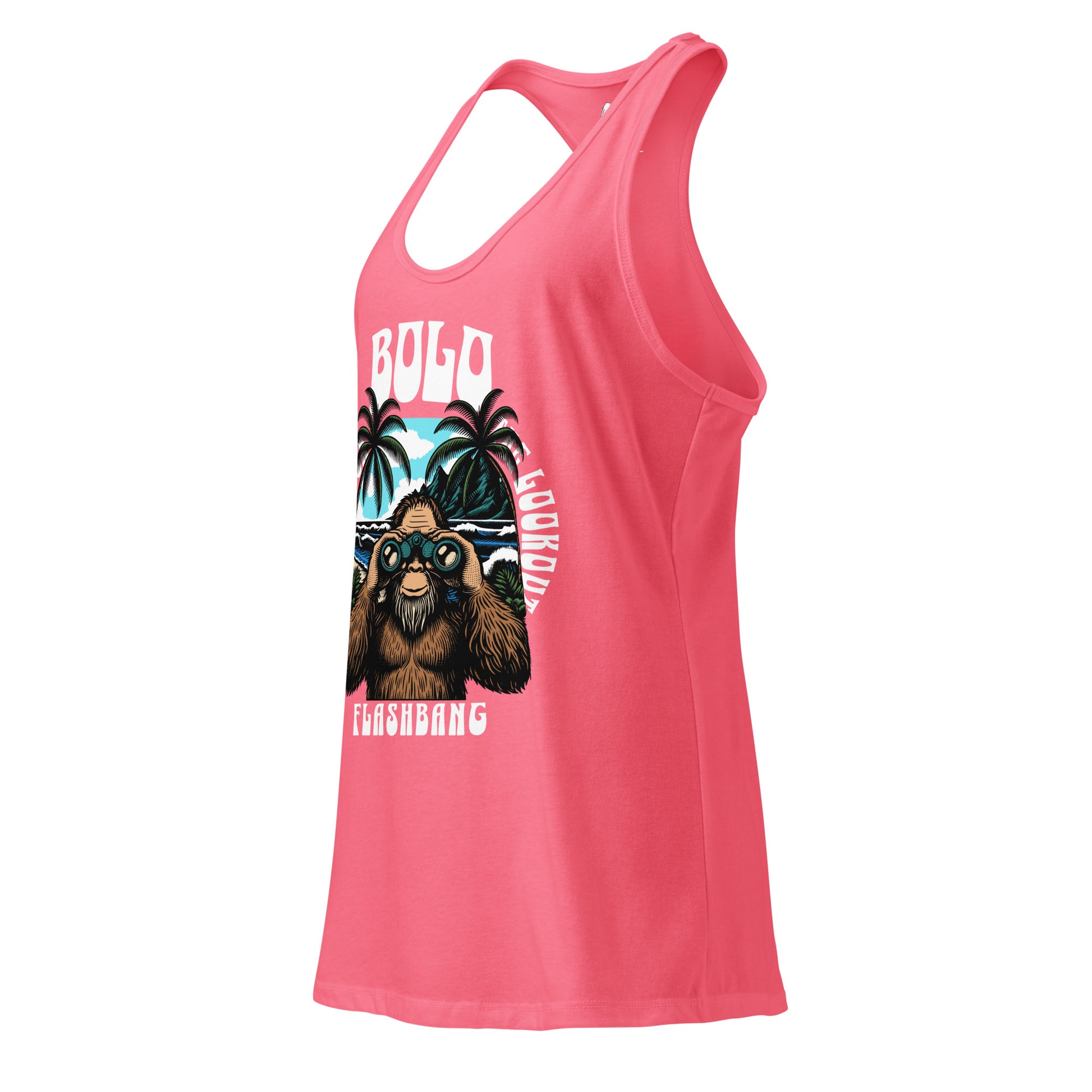 Pink tank top with graphic design on a white background
