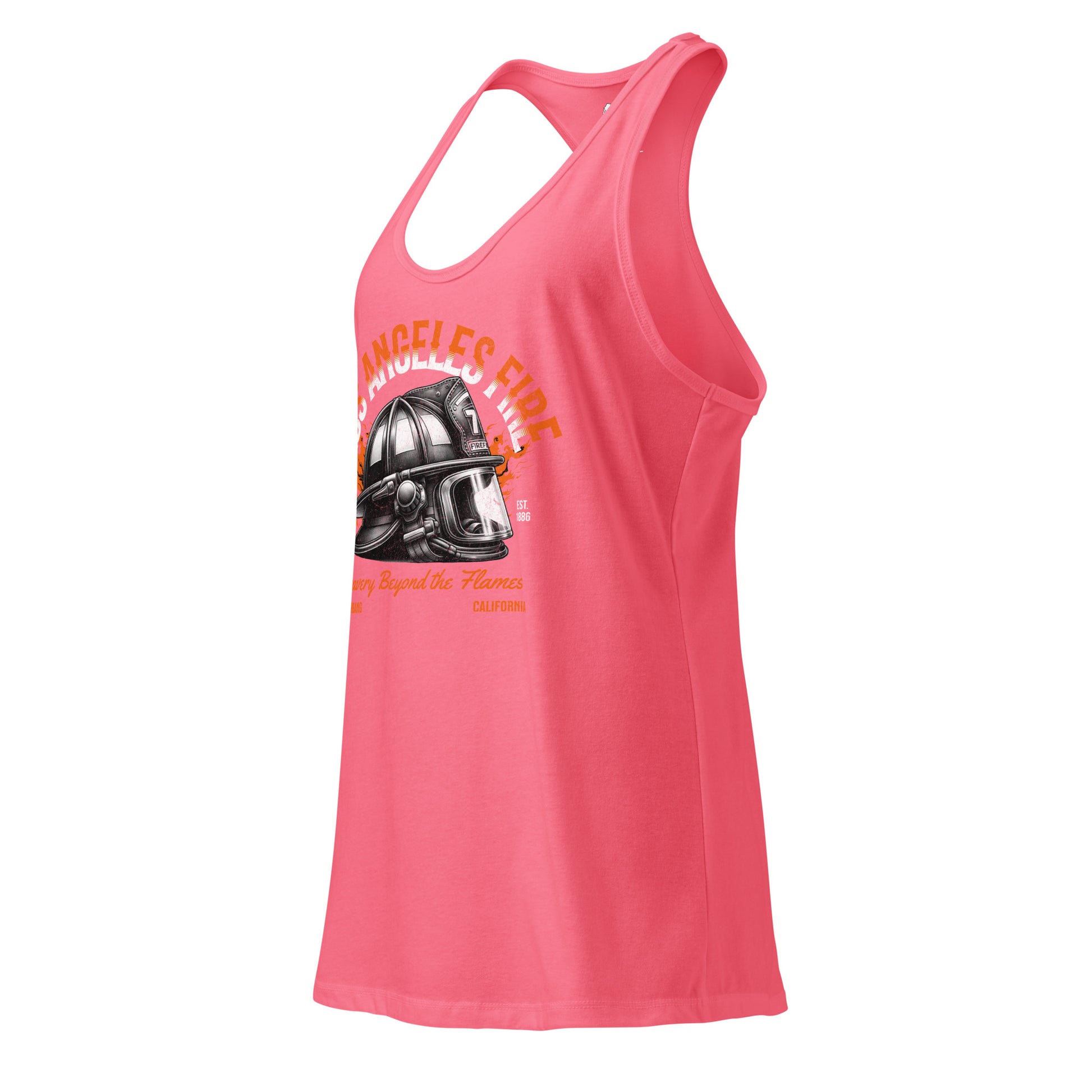 Pink tank top with a graphic design on a white background