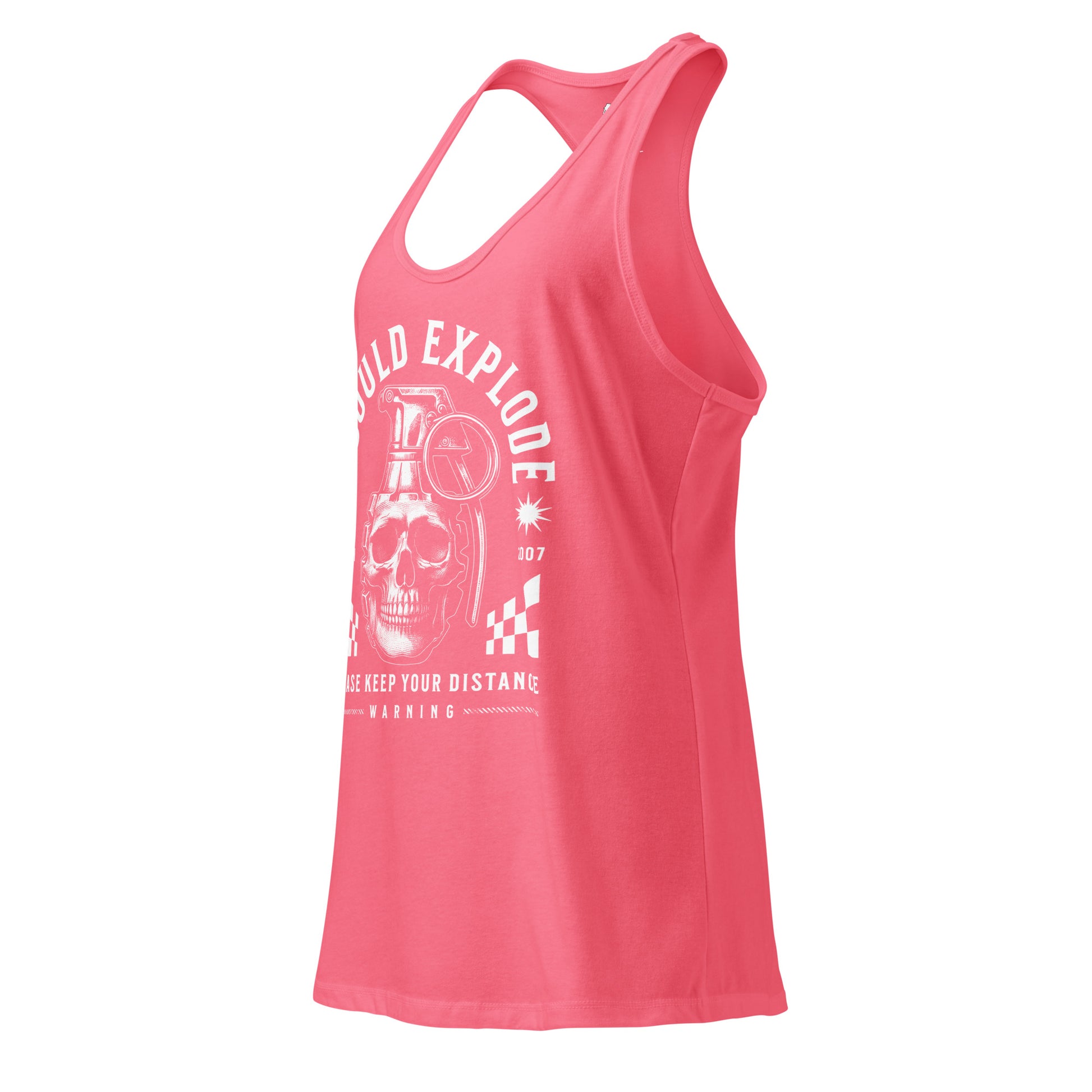 Pink tank top with graphic design on a white background