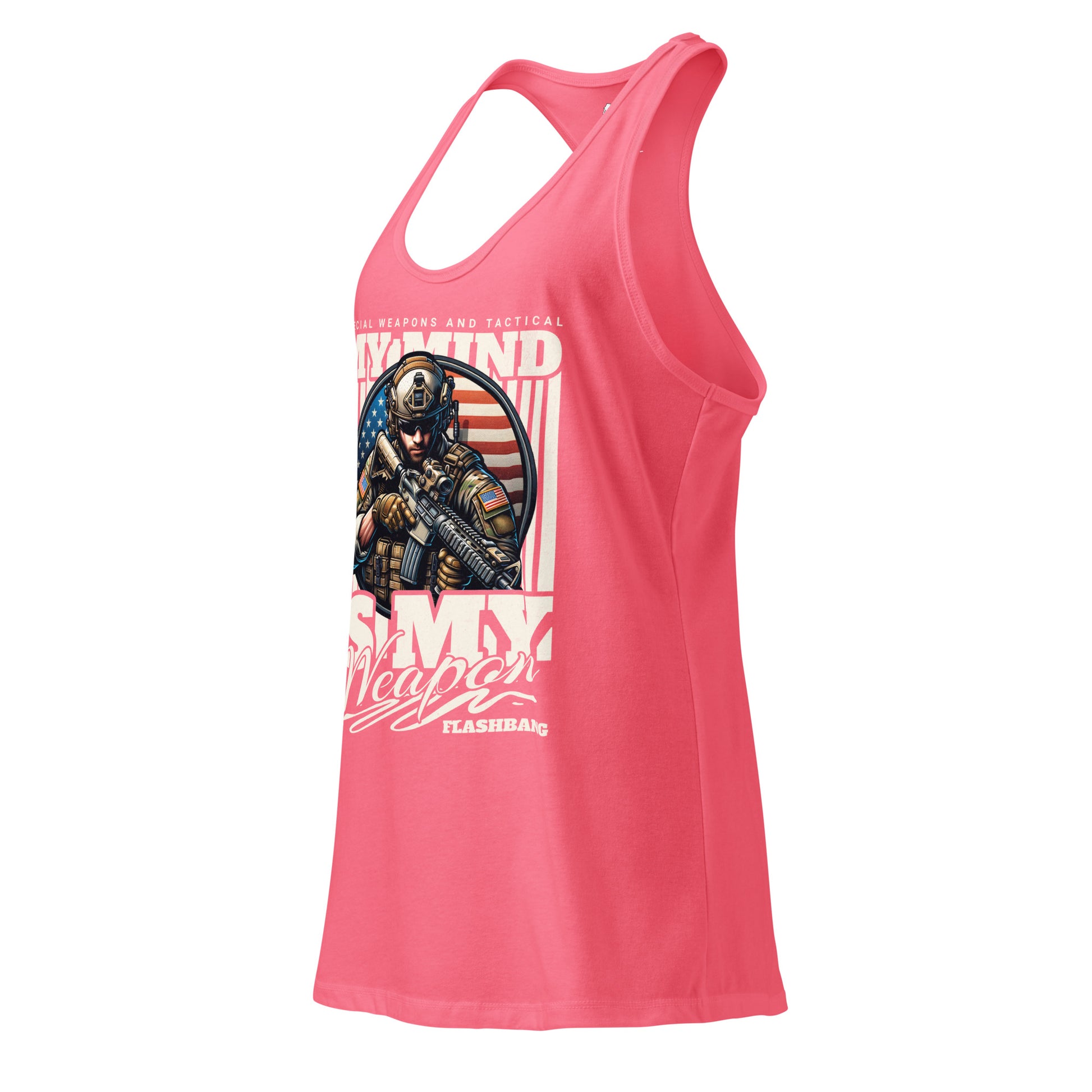 Pink tank top with graphic design on a white background