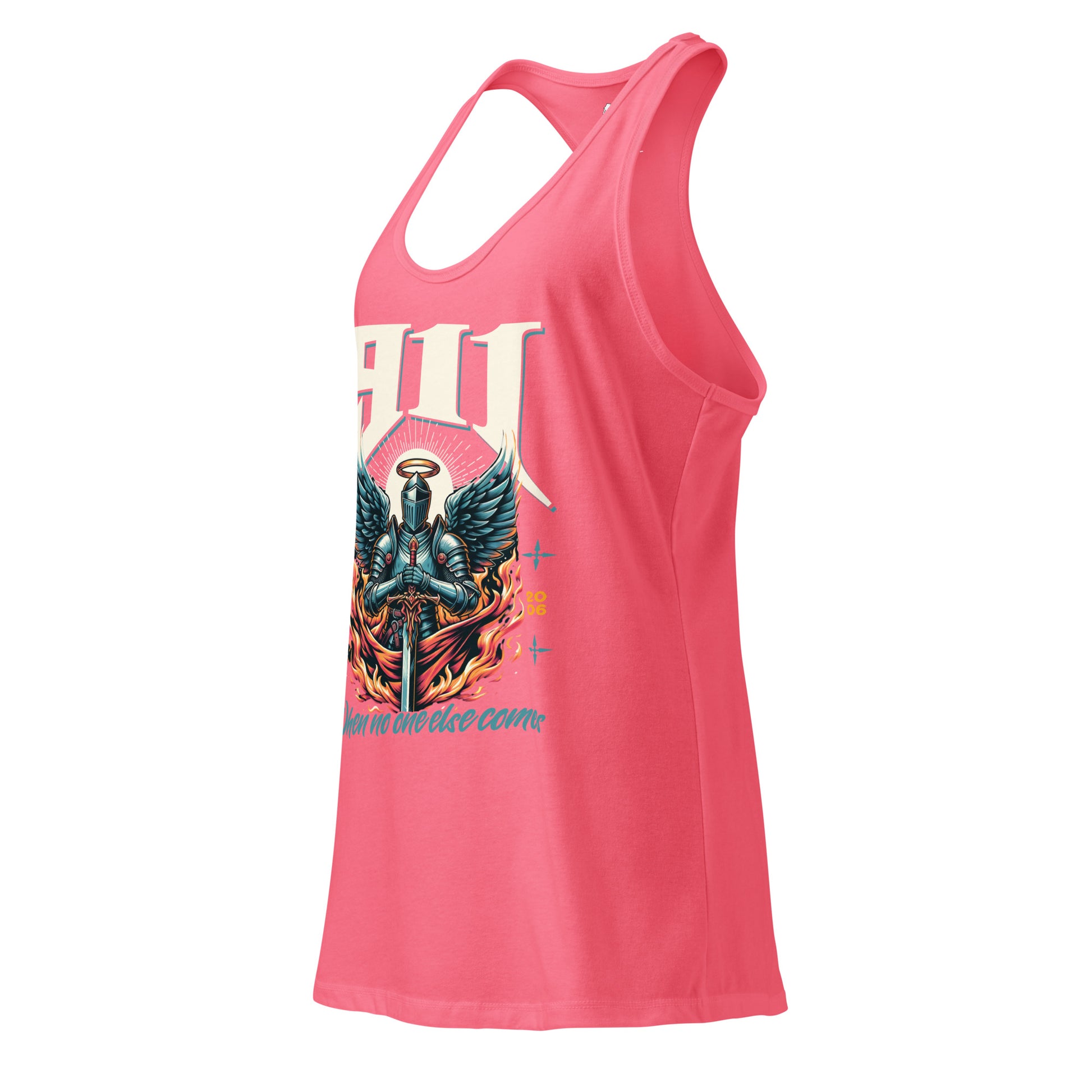 Pink tank top with graphic design on a white background
