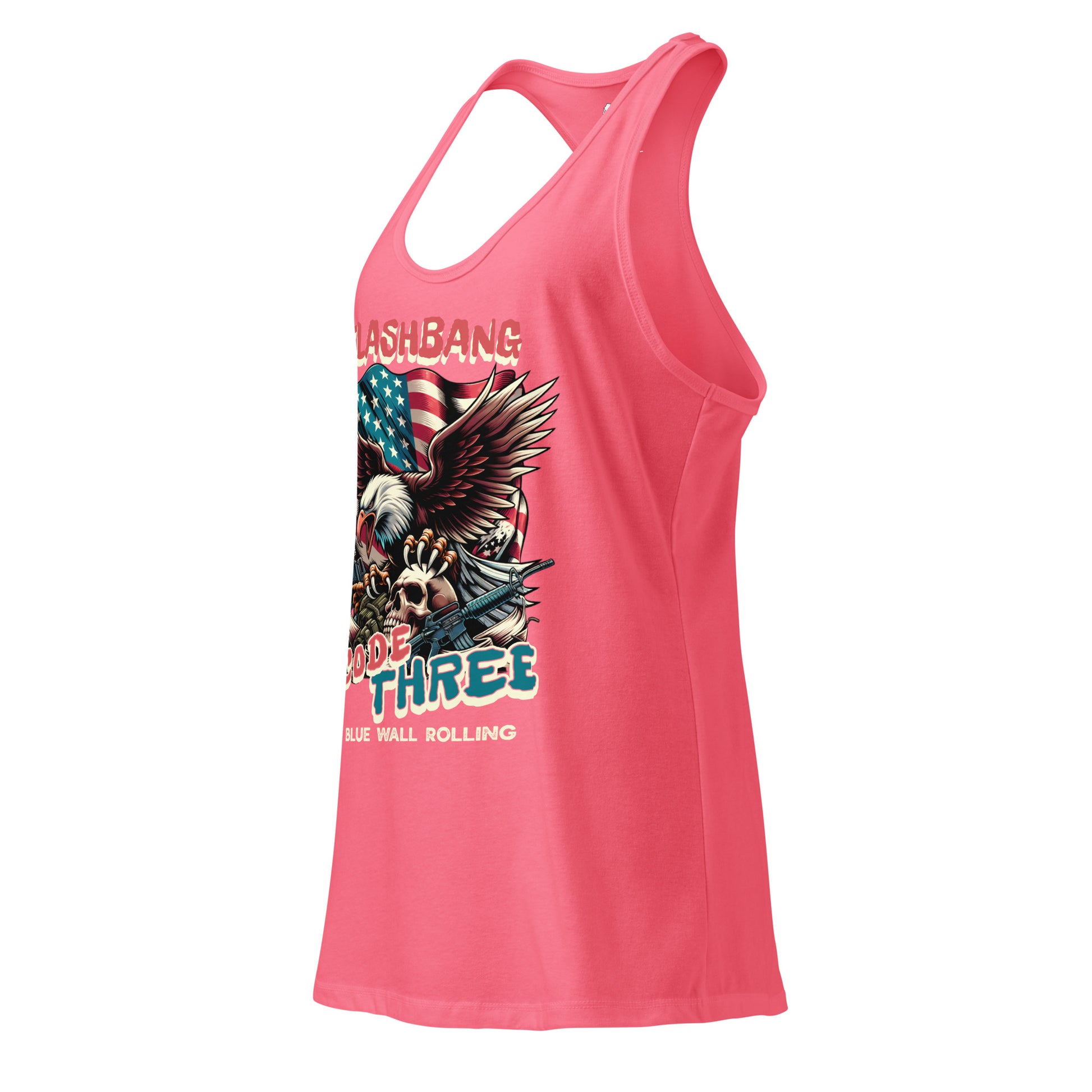 Pink tank top with graphic design on a white background