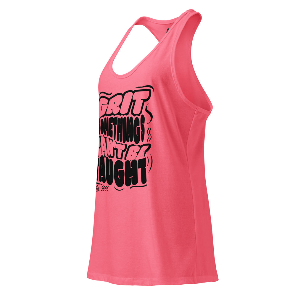 Pink tank top with black text on a white background
