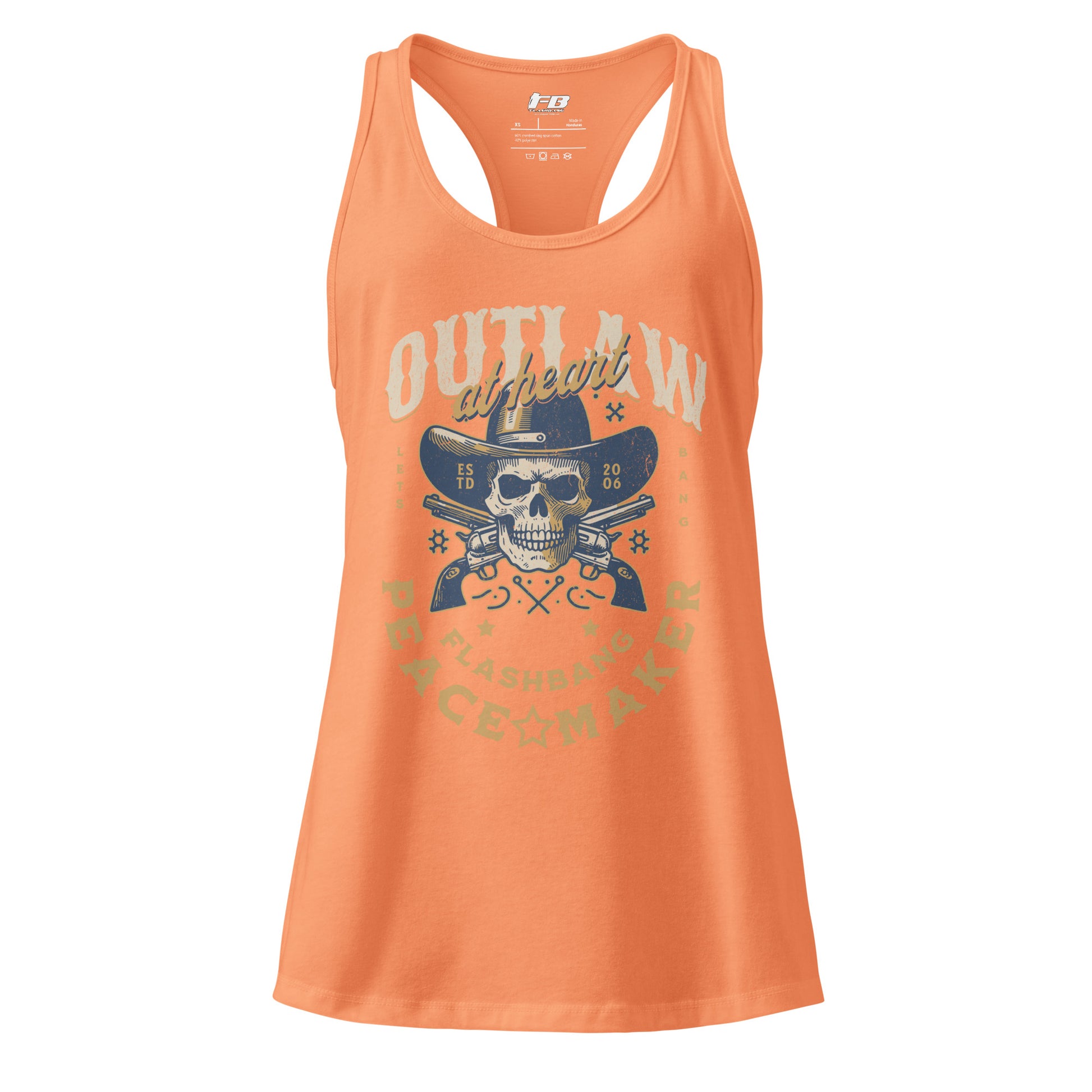Orange tank top with skull and crossbones design on a white background