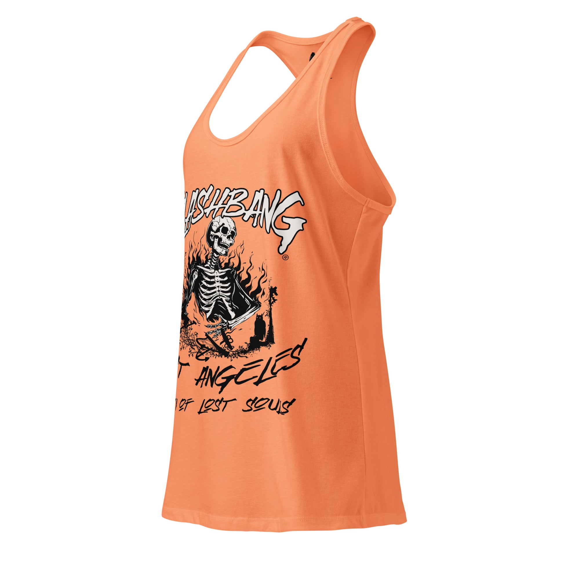 Orange tank top with graphic design on a white background