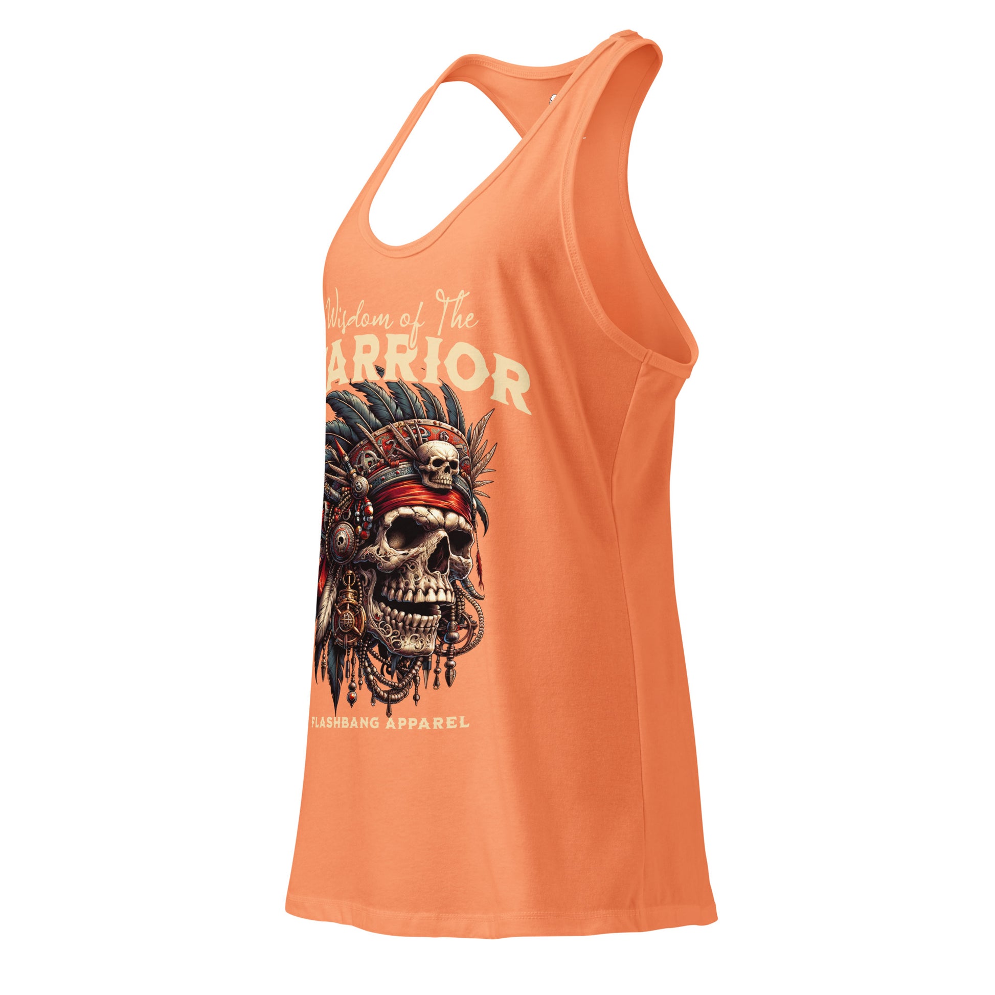 Orange tank top with skull and headdress design on a white background