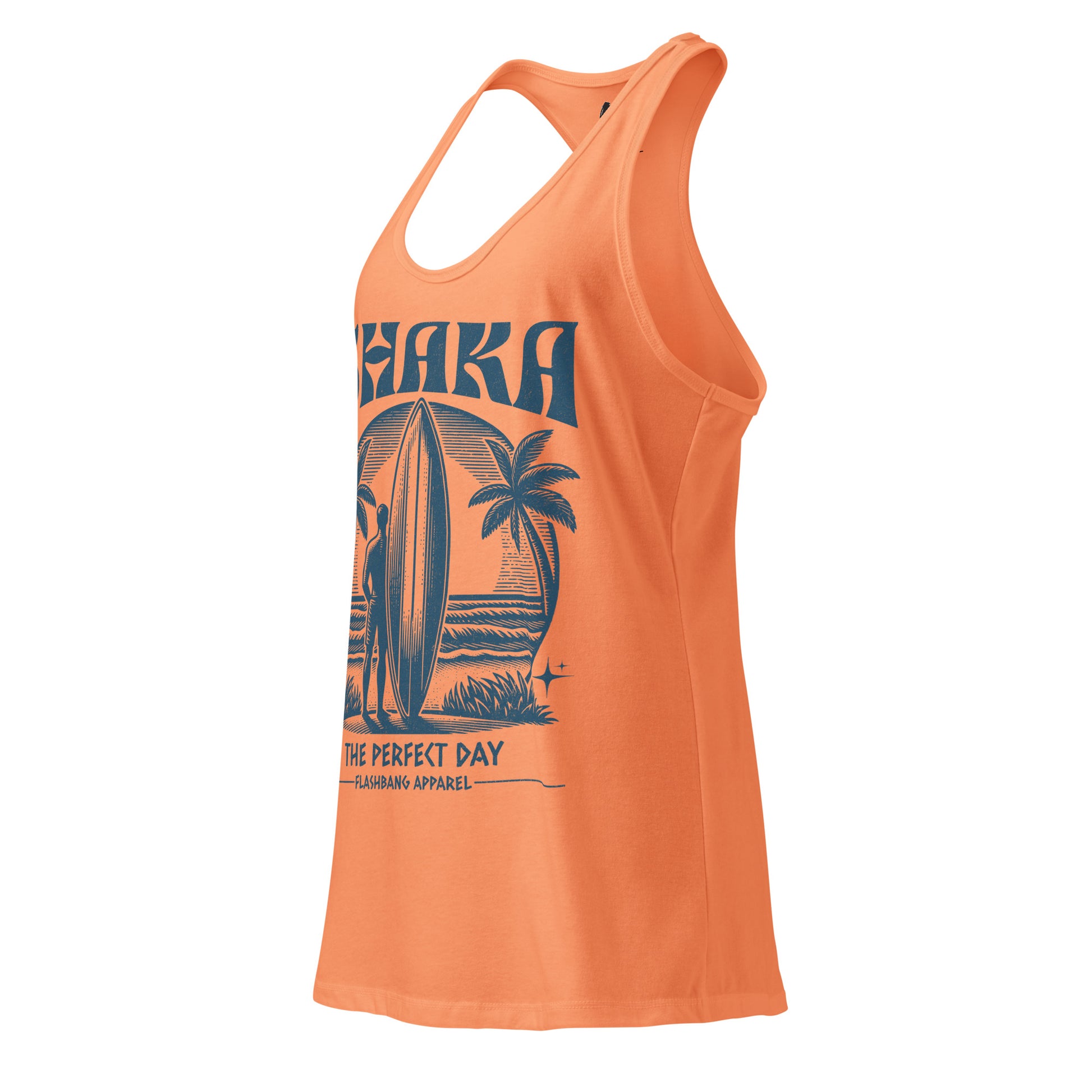 Orange tank top with a graphic design on a white background