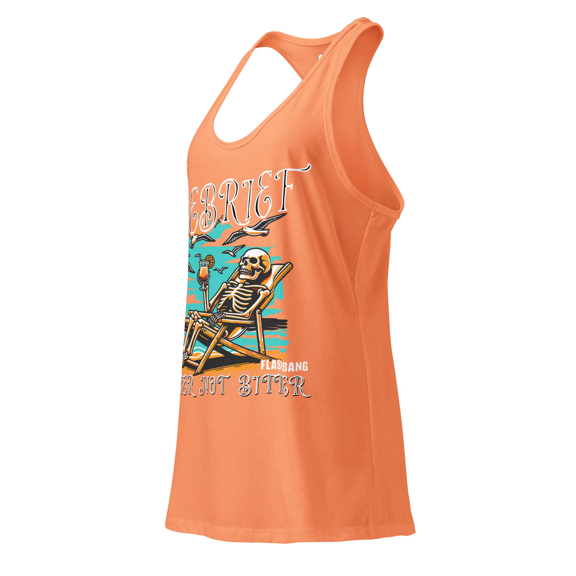 Orange tank top with a skeleton design on a white background