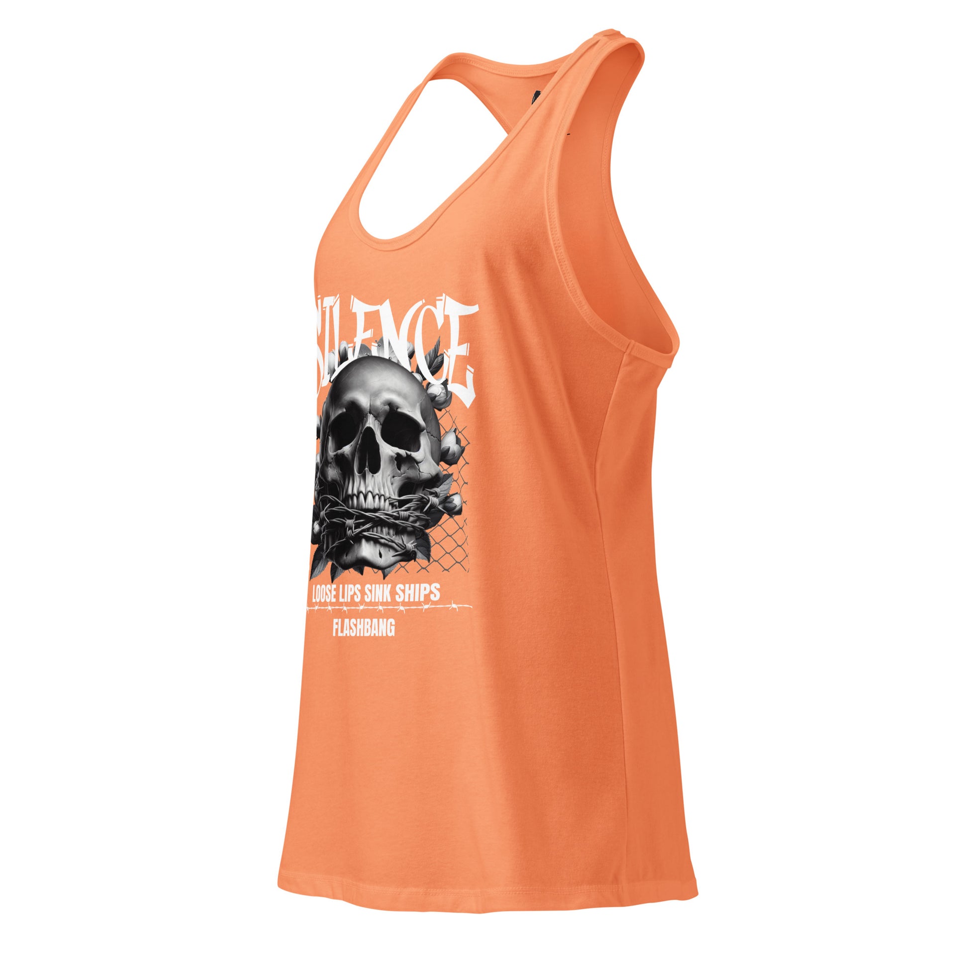 Orange tank top with a graphic design on a white background