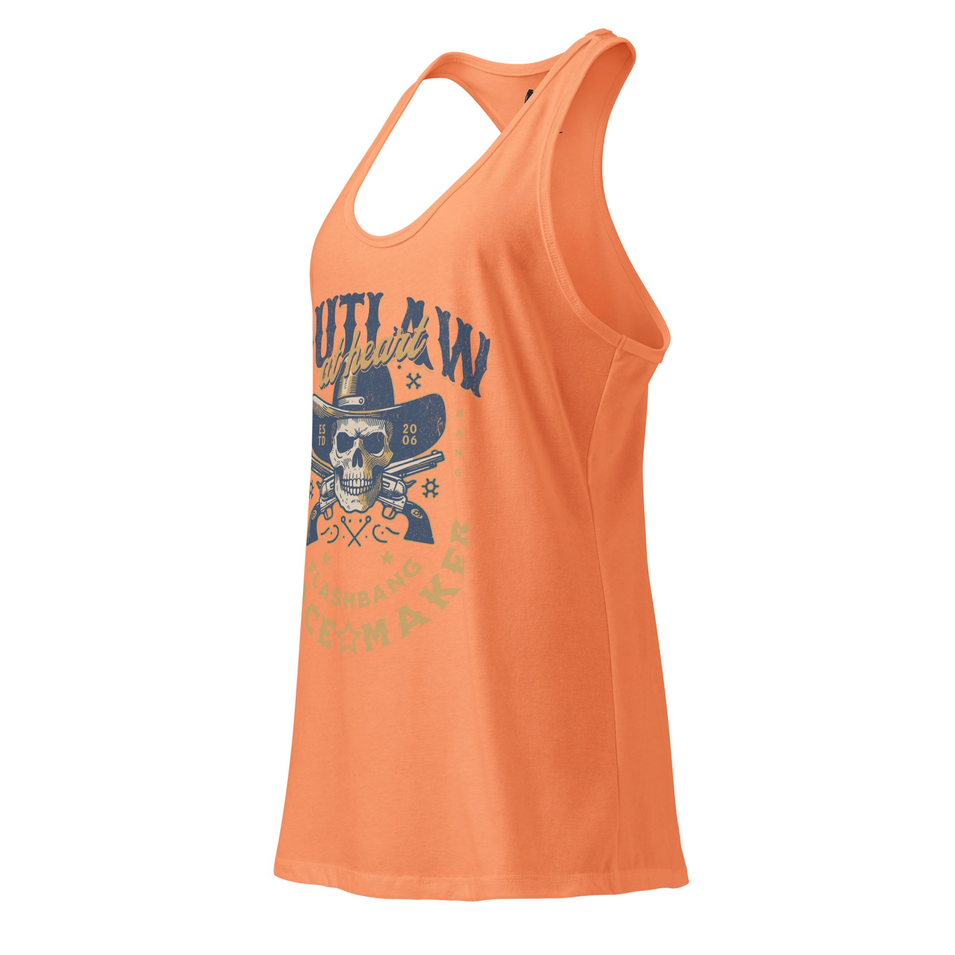 Orange tank top with graphic design on a white background