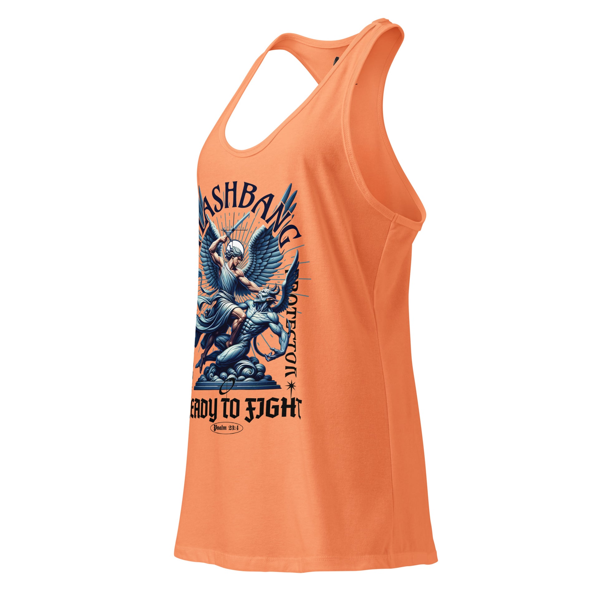 Orange tank top with graphic design on a white background