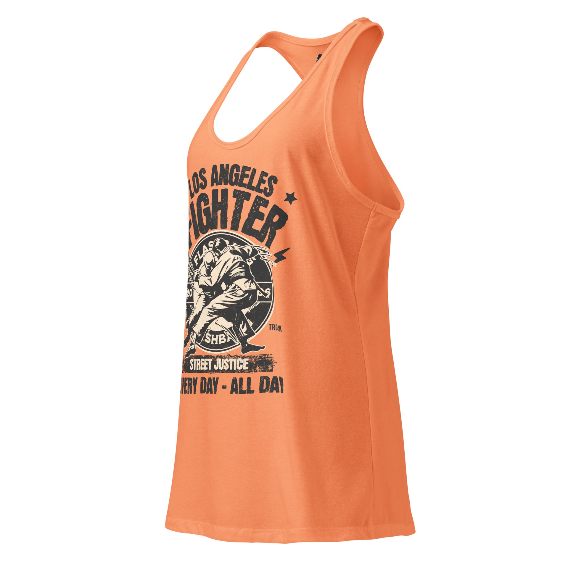 Orange tank top with graphic design on a white background