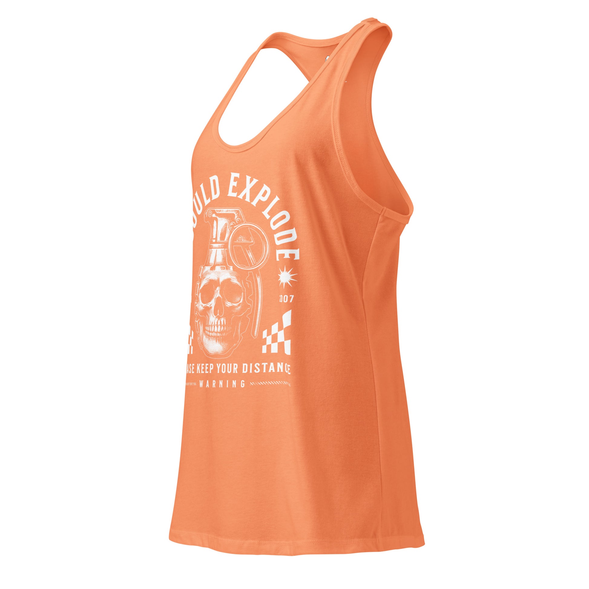Orange tank top with graphic design on a white background