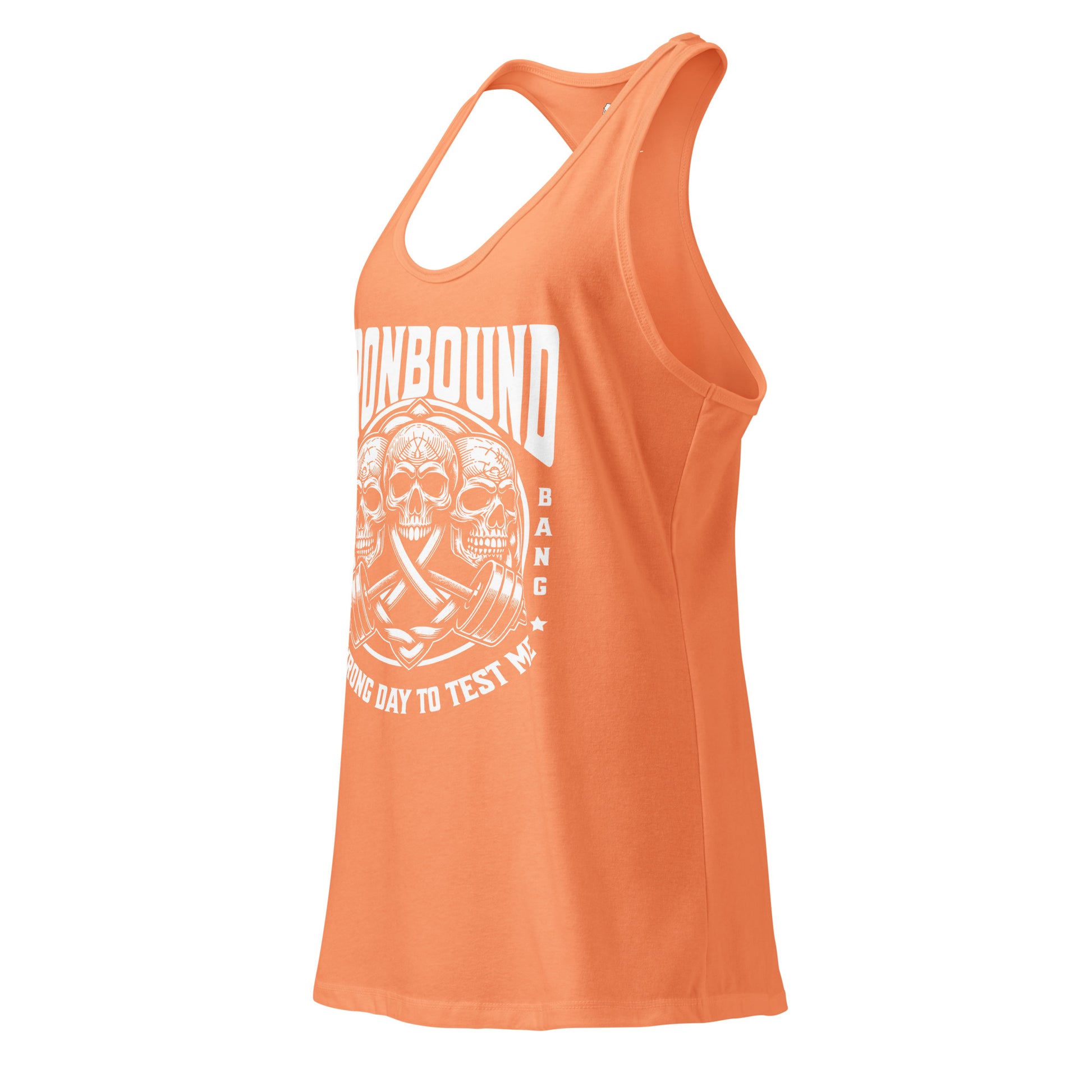Orange tank top with graphic design on a white background