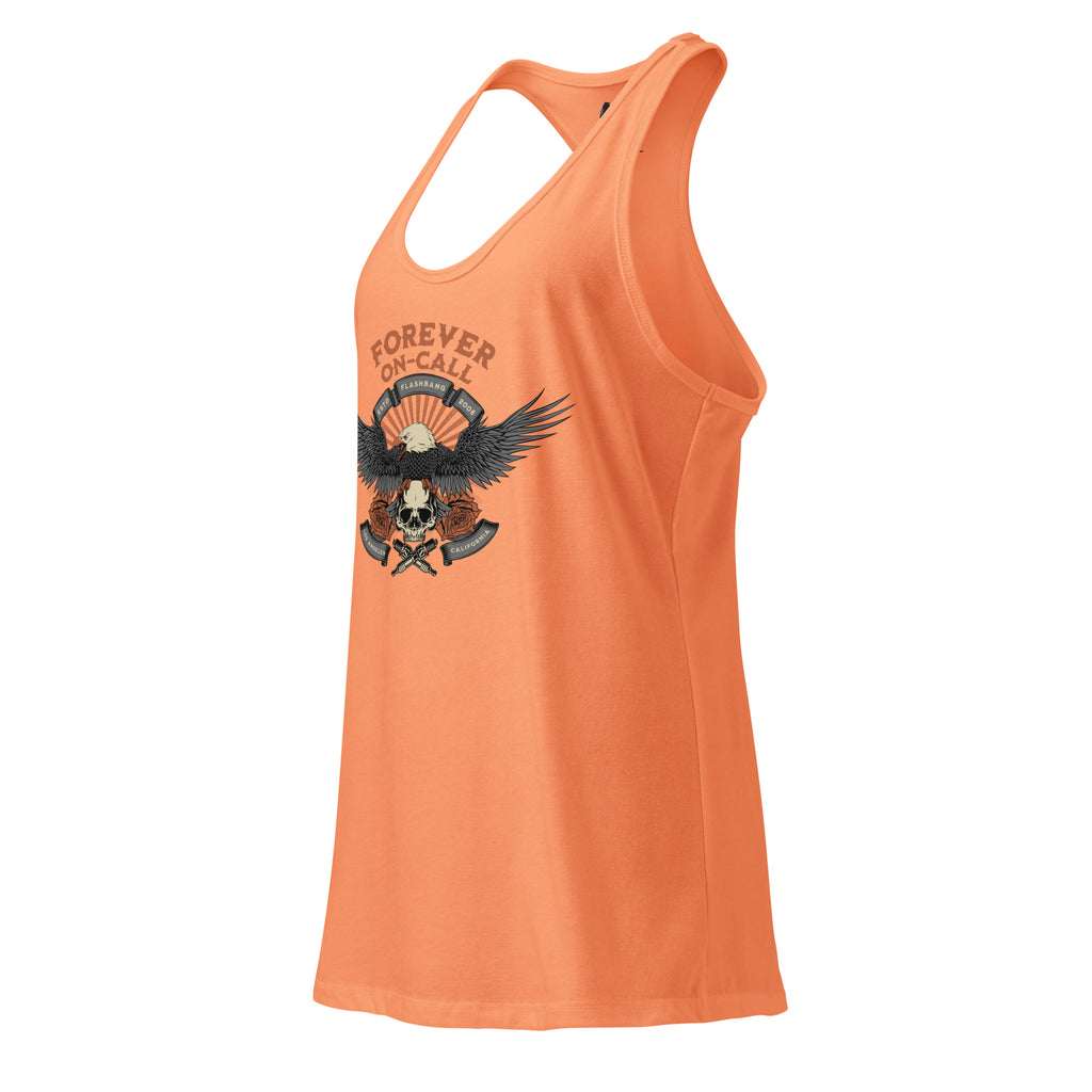 Orange tank top with graphic design on a white background
