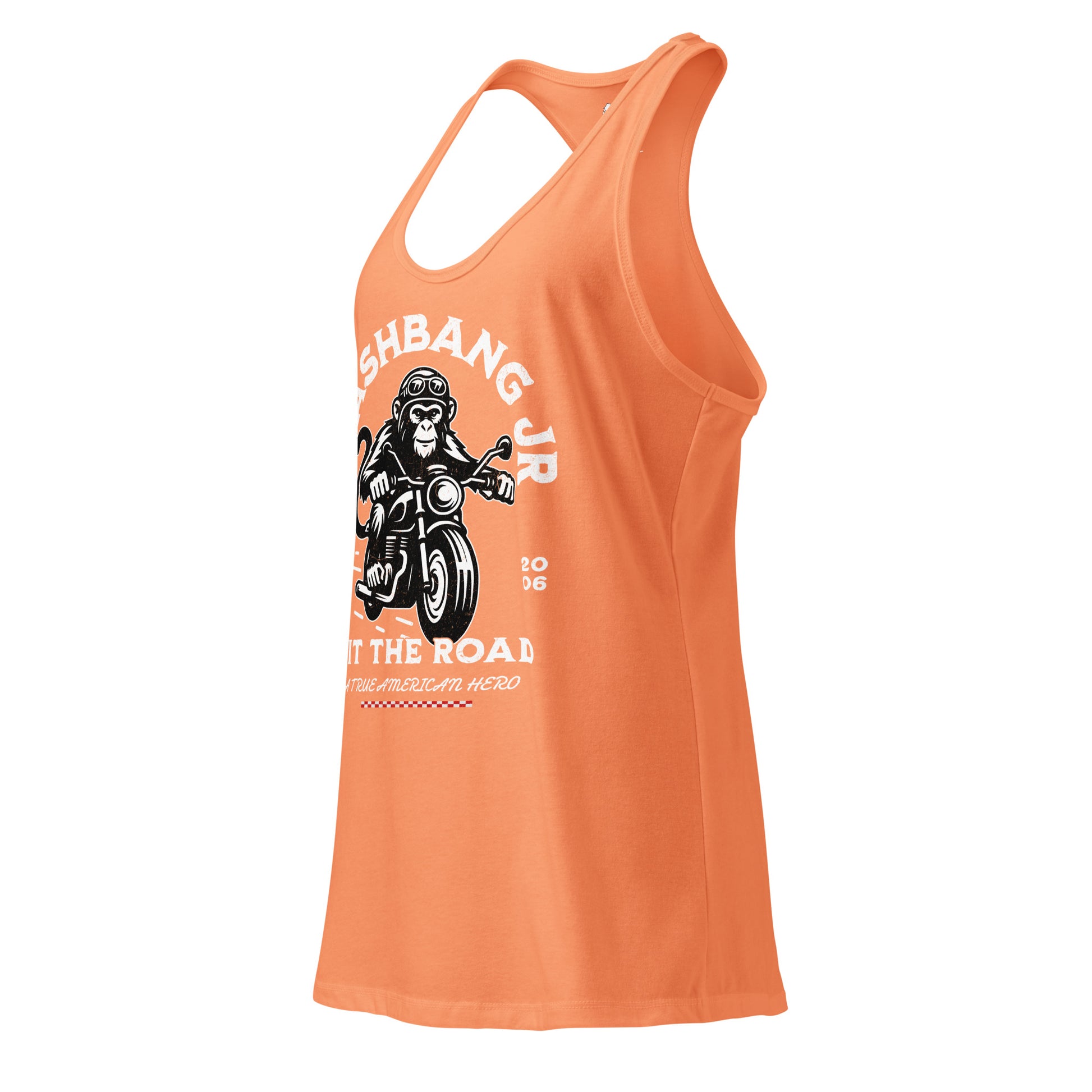 Orange tank top with graphic design on a white background